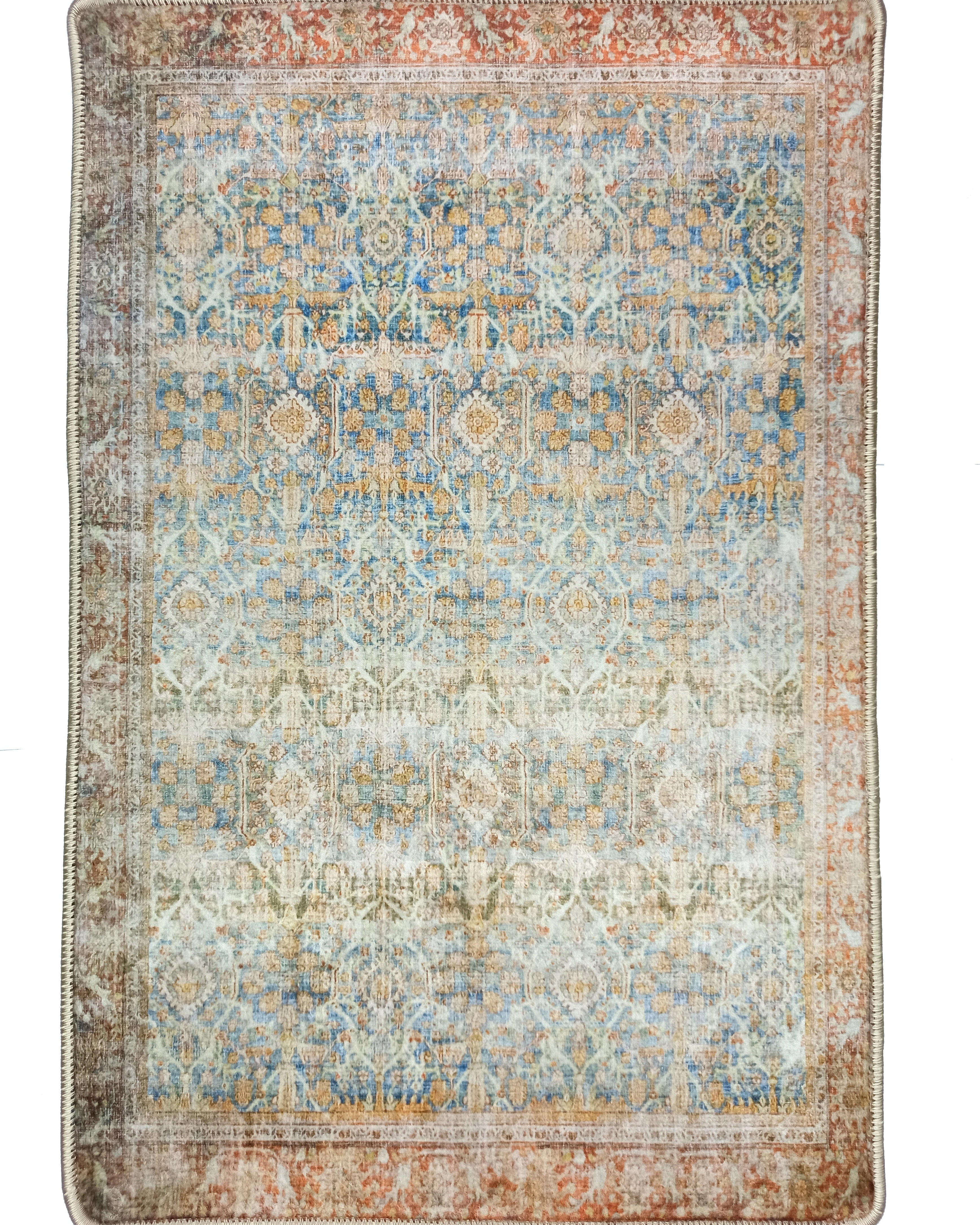 2x3 Persian Rug, Vintage Blue Terracotta Entryway Bedside Door Floor Mat Safe Non slip Bath Bathroom Kitchen Doormat Bohemian Decor Rugs