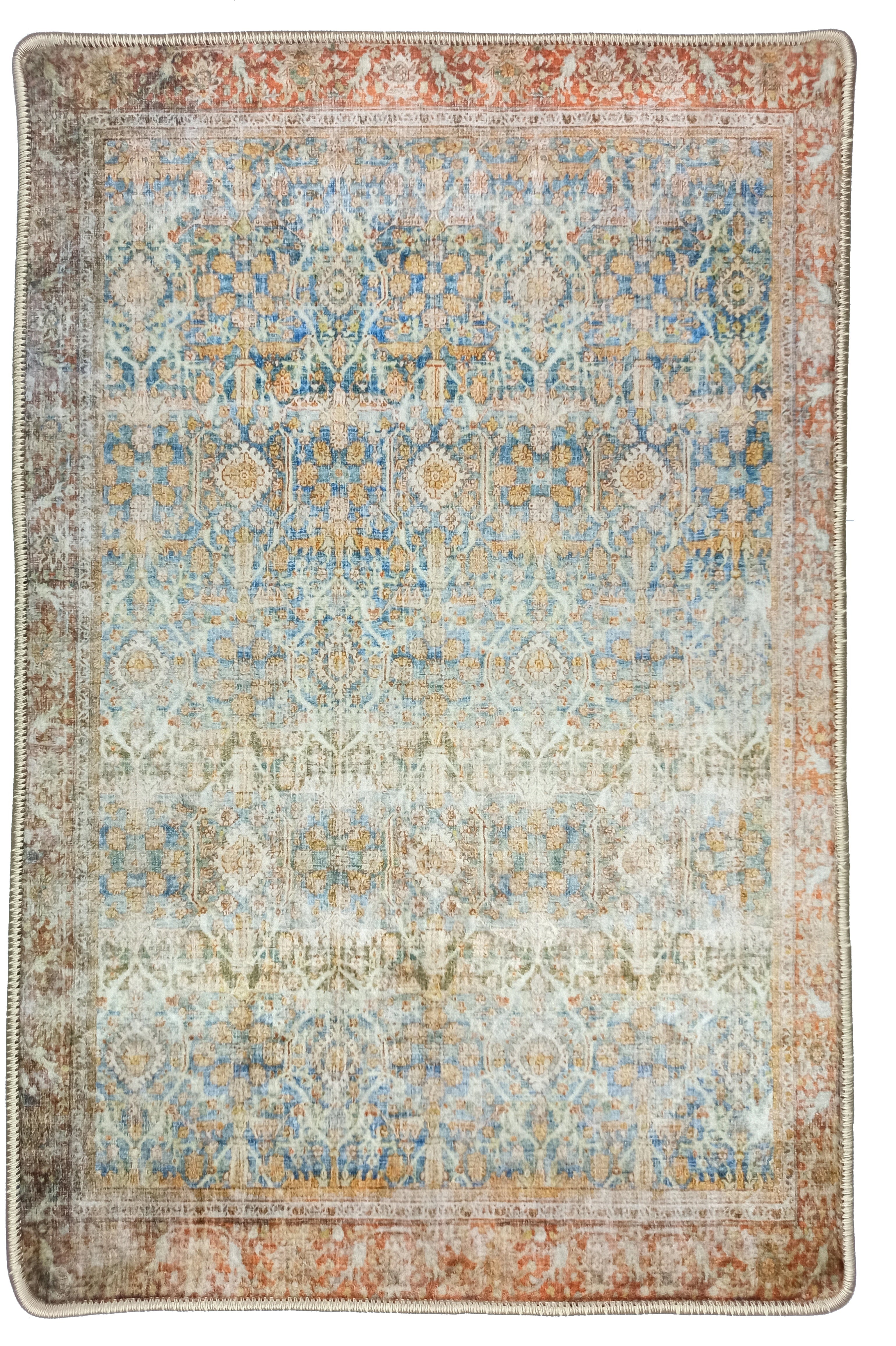 2x3 Persian Rug, Vintage Blue Terracotta Entryway Bedside Door Floor Mat Safe Non slip Bath Bathroom Kitchen Doormat Bohemian Decor Rugs