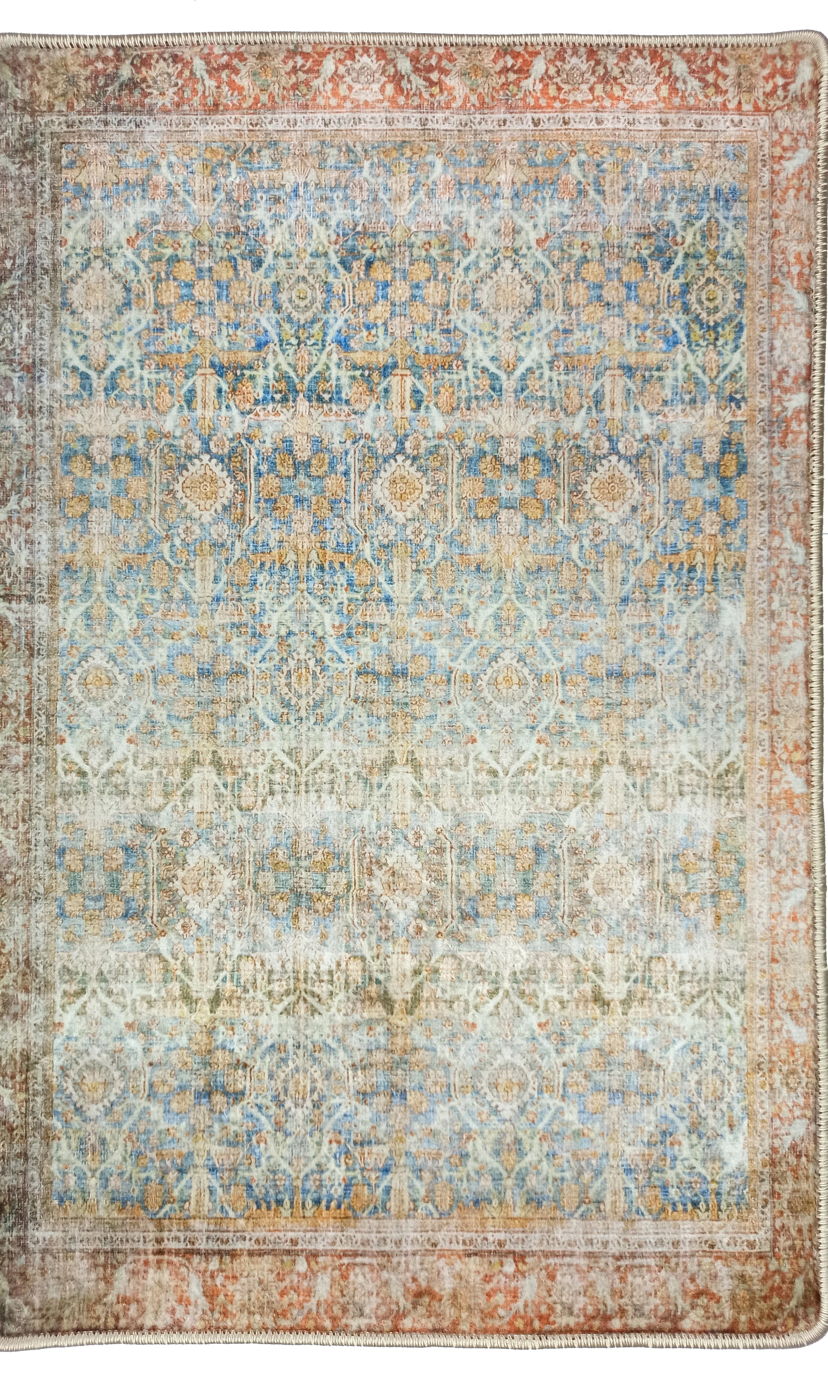 2x3 Persian Rug, Vintage Blue Terracotta Entryway Bedside Door Floor Mat Safe Non slip Bath Bathroom Kitchen Doormat Bohemian Decor Rugs