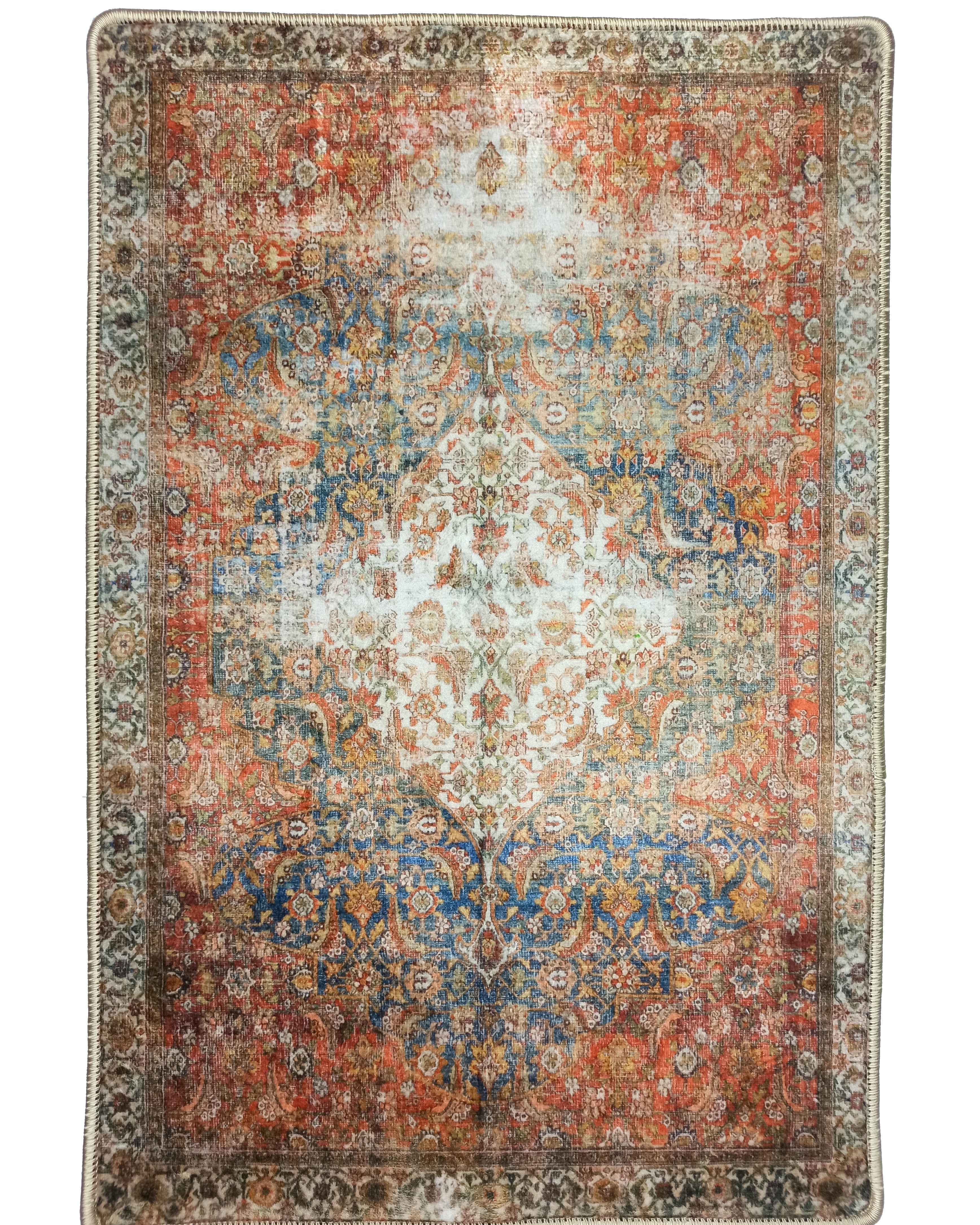 Lexa Terracotta Blue Oriental Persian 2x3 Rug