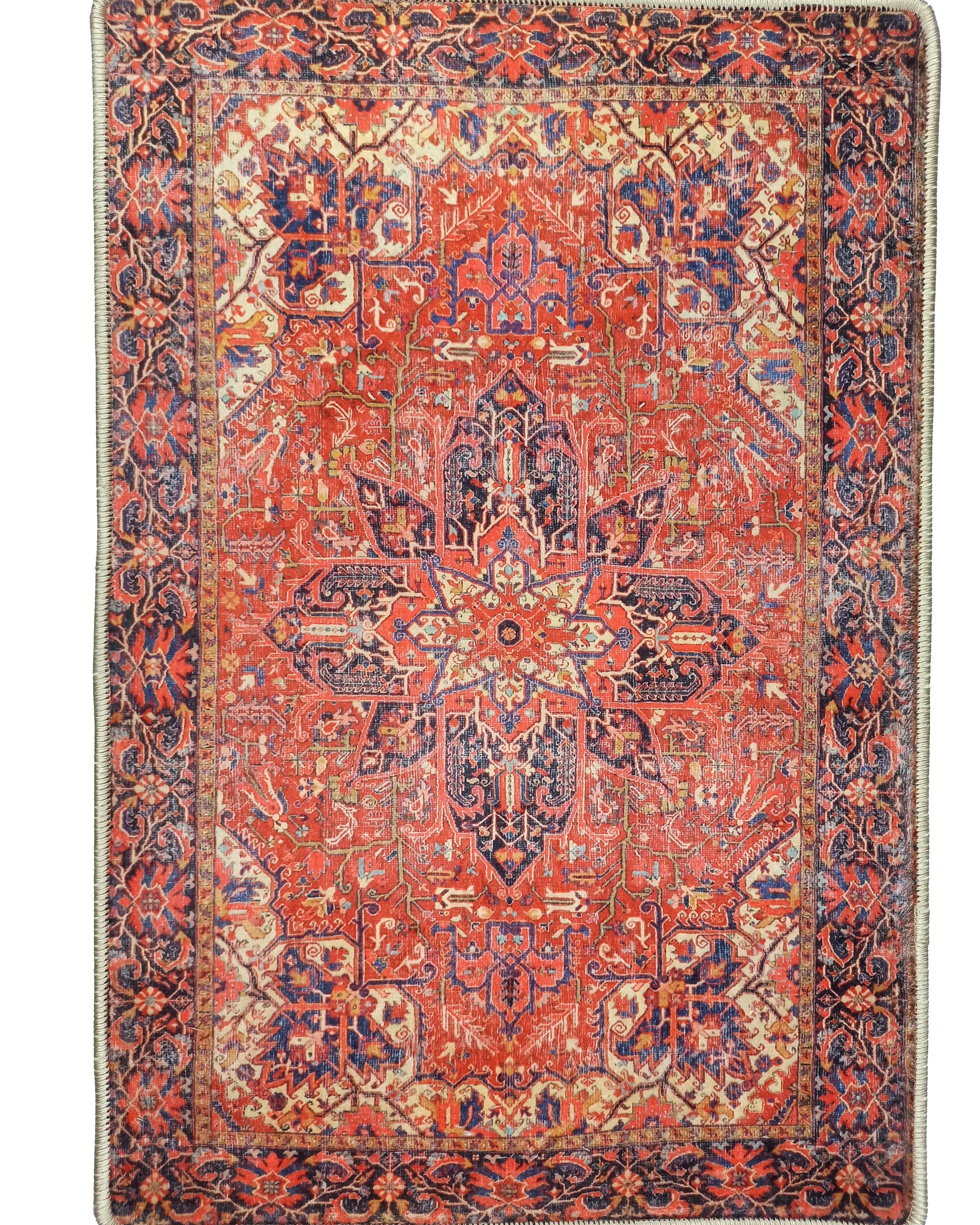 Emery Red Blue Heriz Persian 2x3 Rug