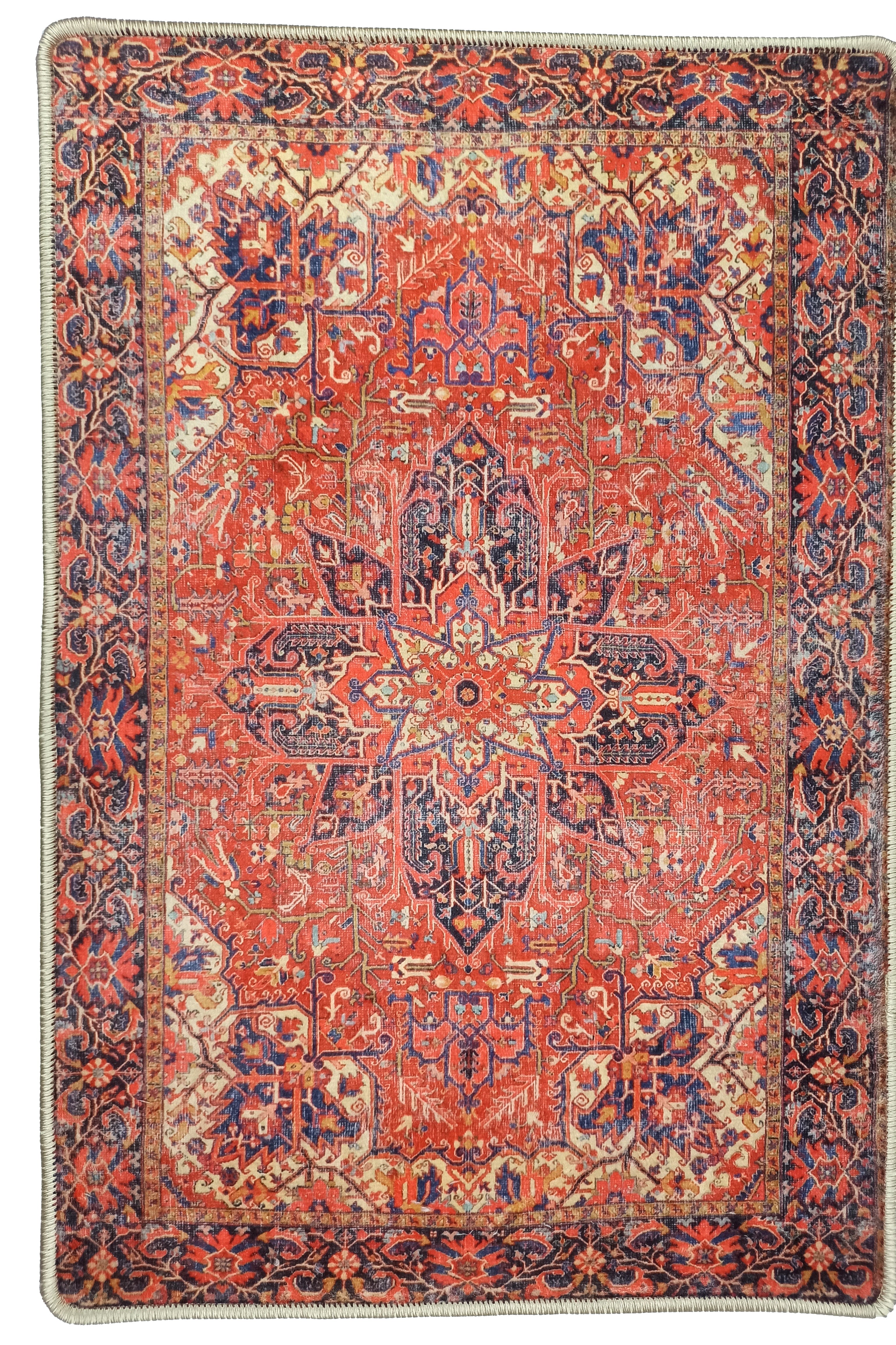 Emery Red Blue Heriz Persian 2x3 Rug