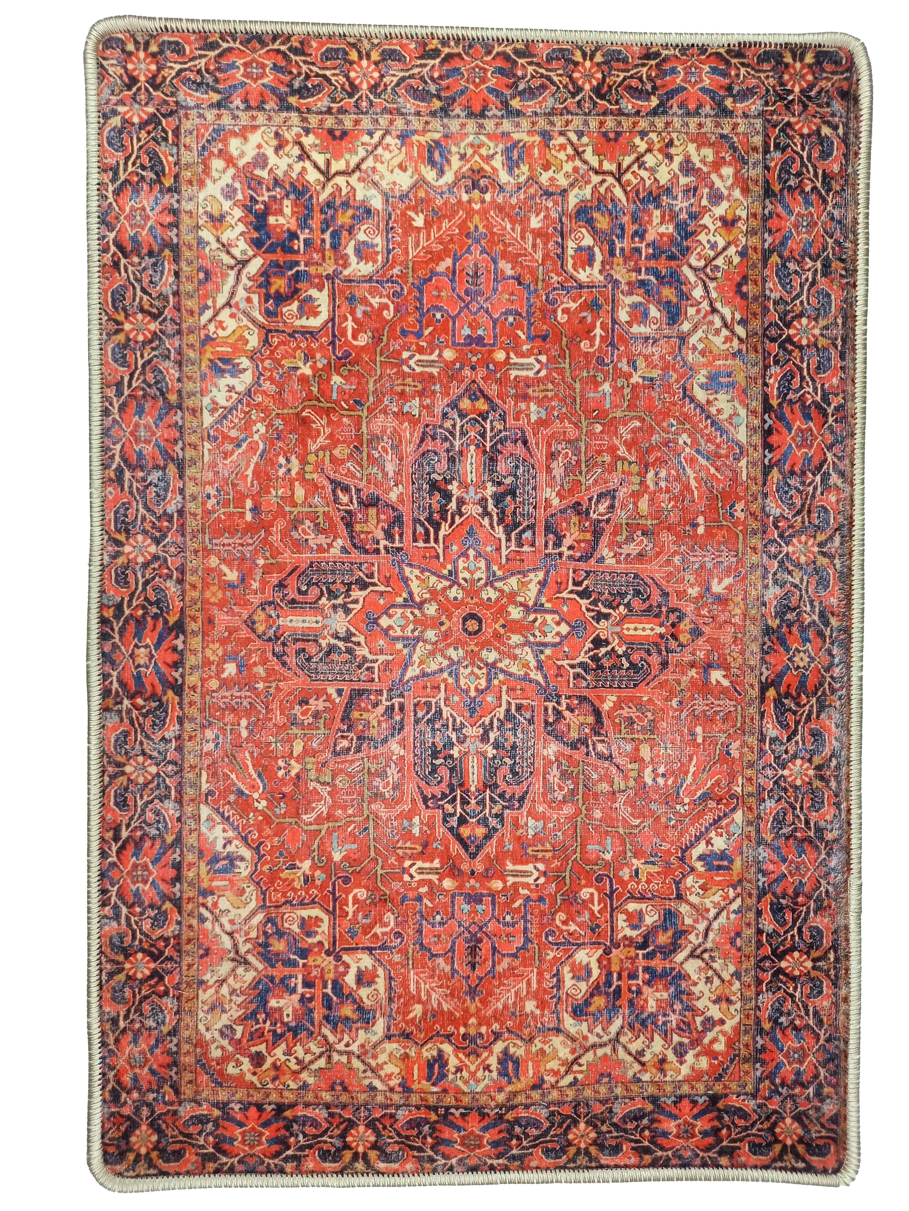 Emery Red Blue Heriz Persian 2x3 Rug
