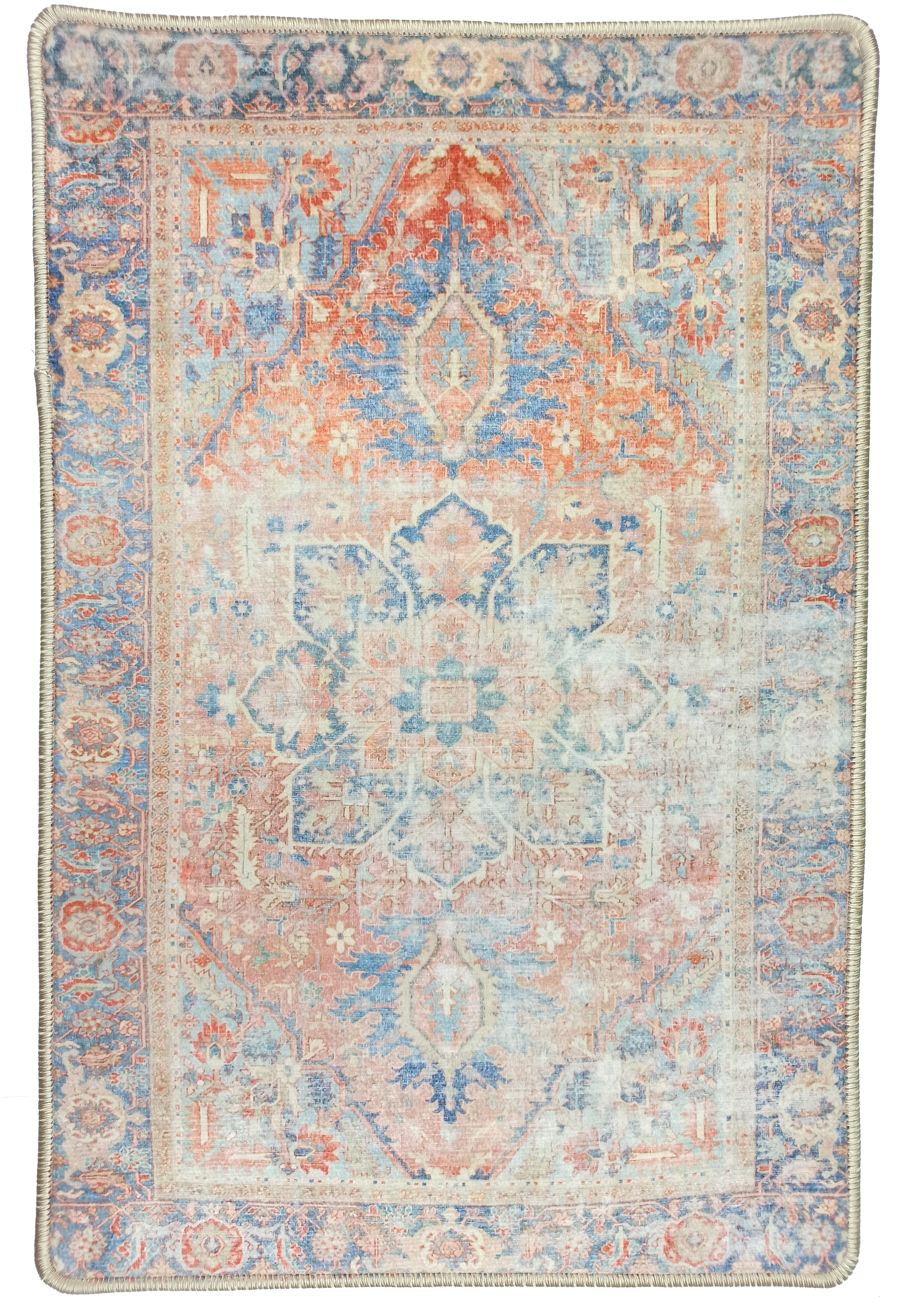 Eliza Faded Red Orange Blue Turkish 2x3 Rug