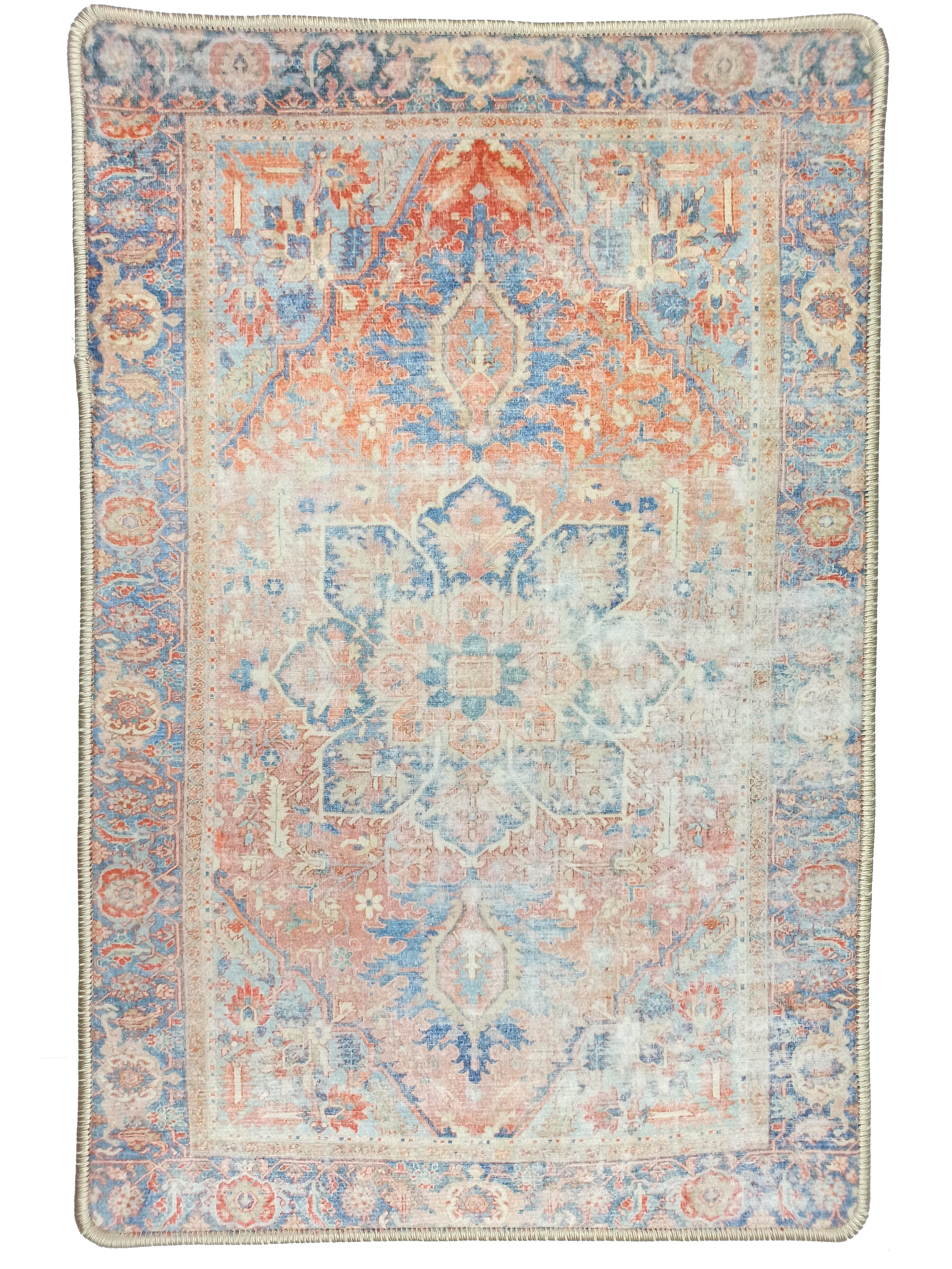 Eliza Faded Red Orange Blue Turkish 2x3 Rug