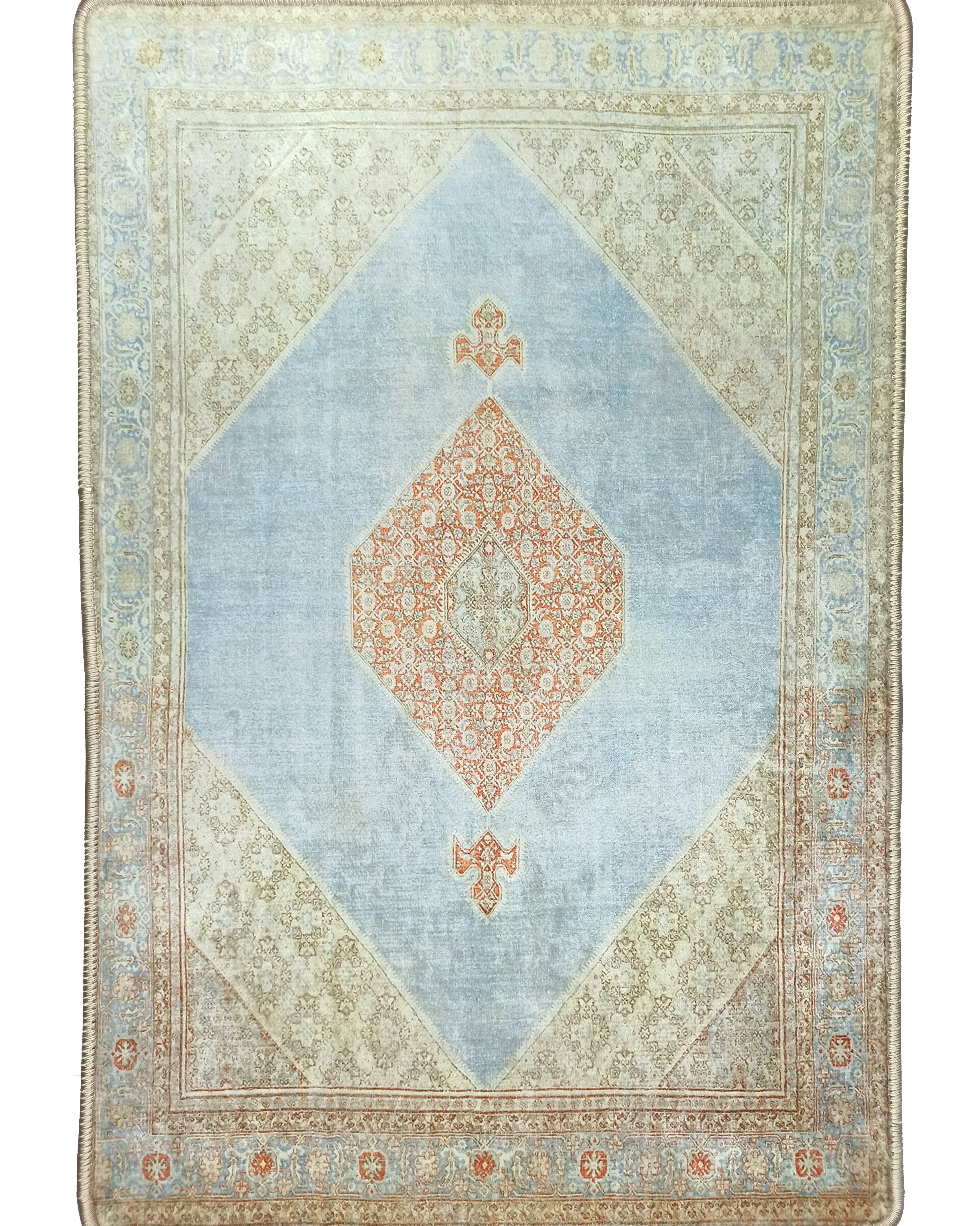 Amelia Natural Rust Blue Beige Vintage Persian 2x3 Rug