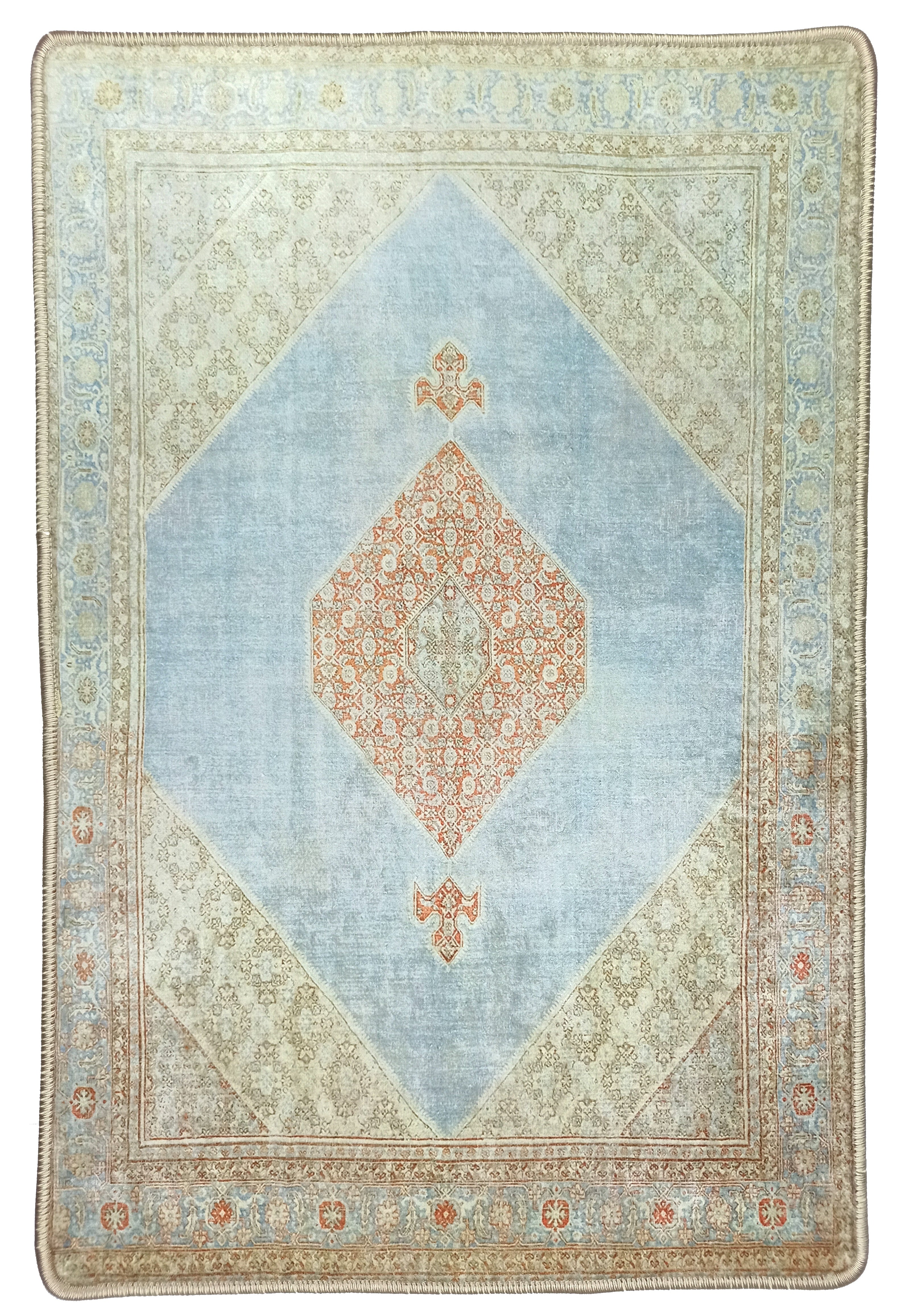 Amelia Natural Rust Blue Beige Vintage Persian 2x3 Rug