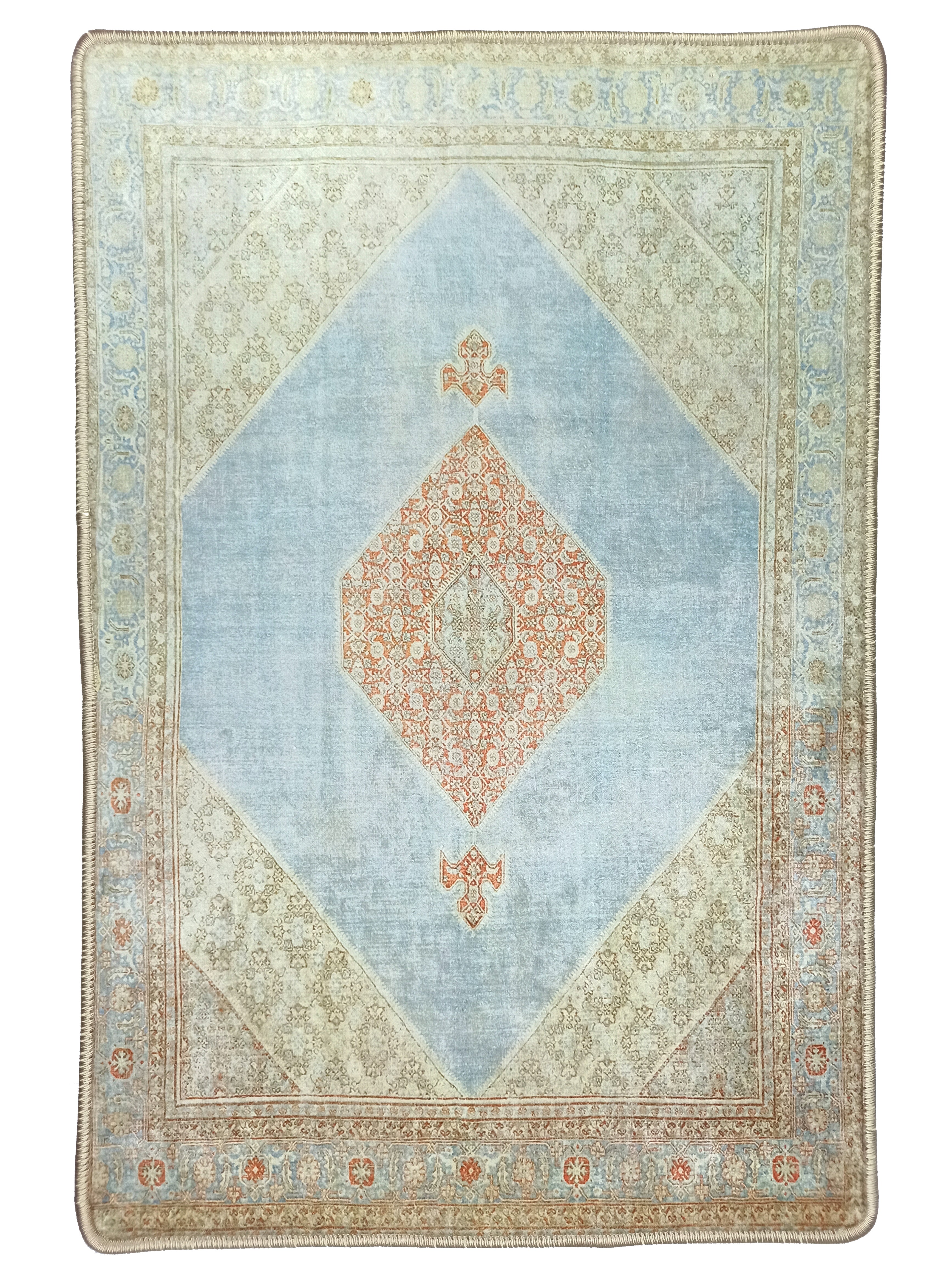 Amelia Natural Rust Blue Beige Vintage Persian 2x3 Rug