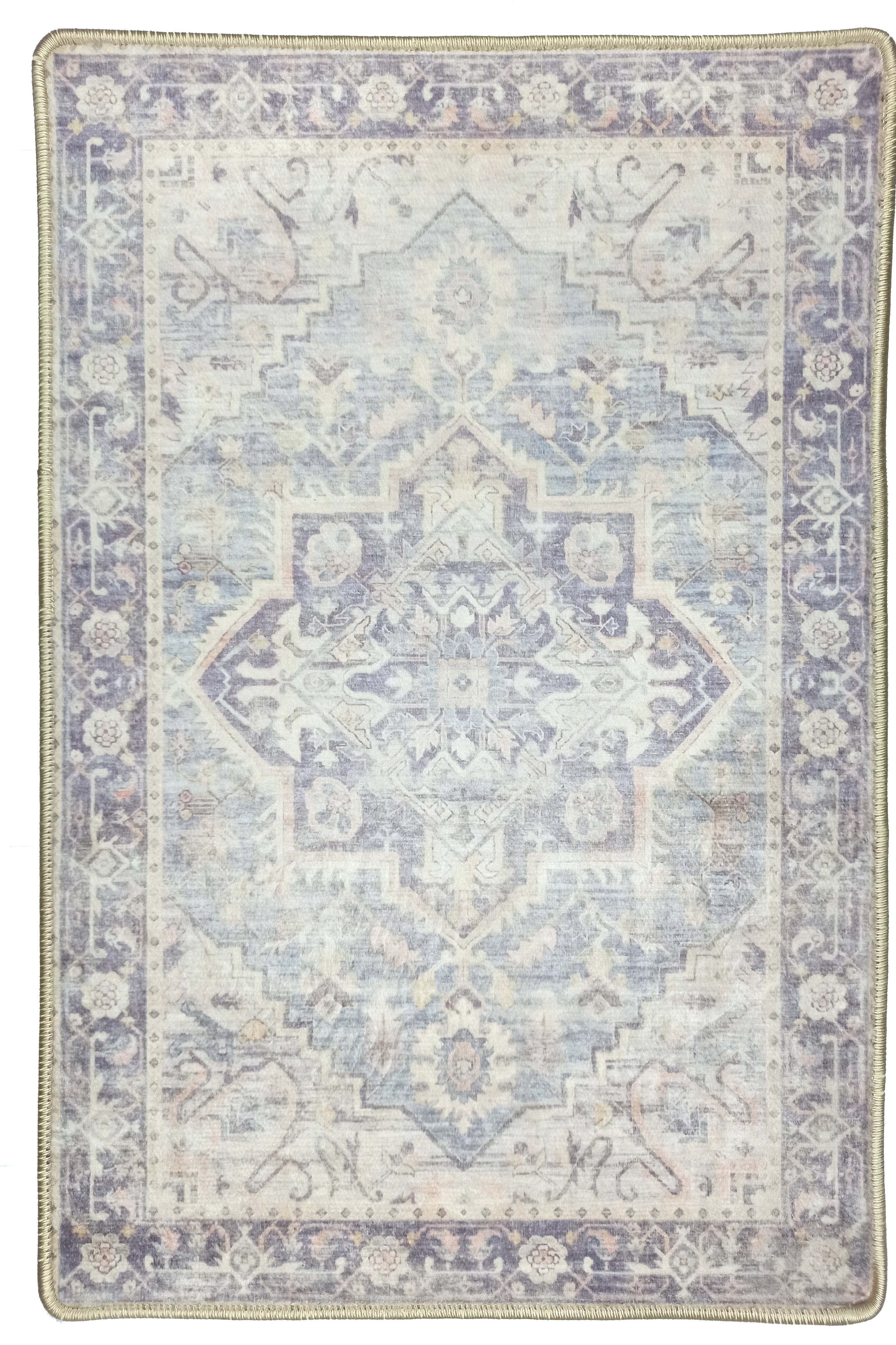 Mayven Neutral Beige Lavender Heriz Persian 2x3 Rug