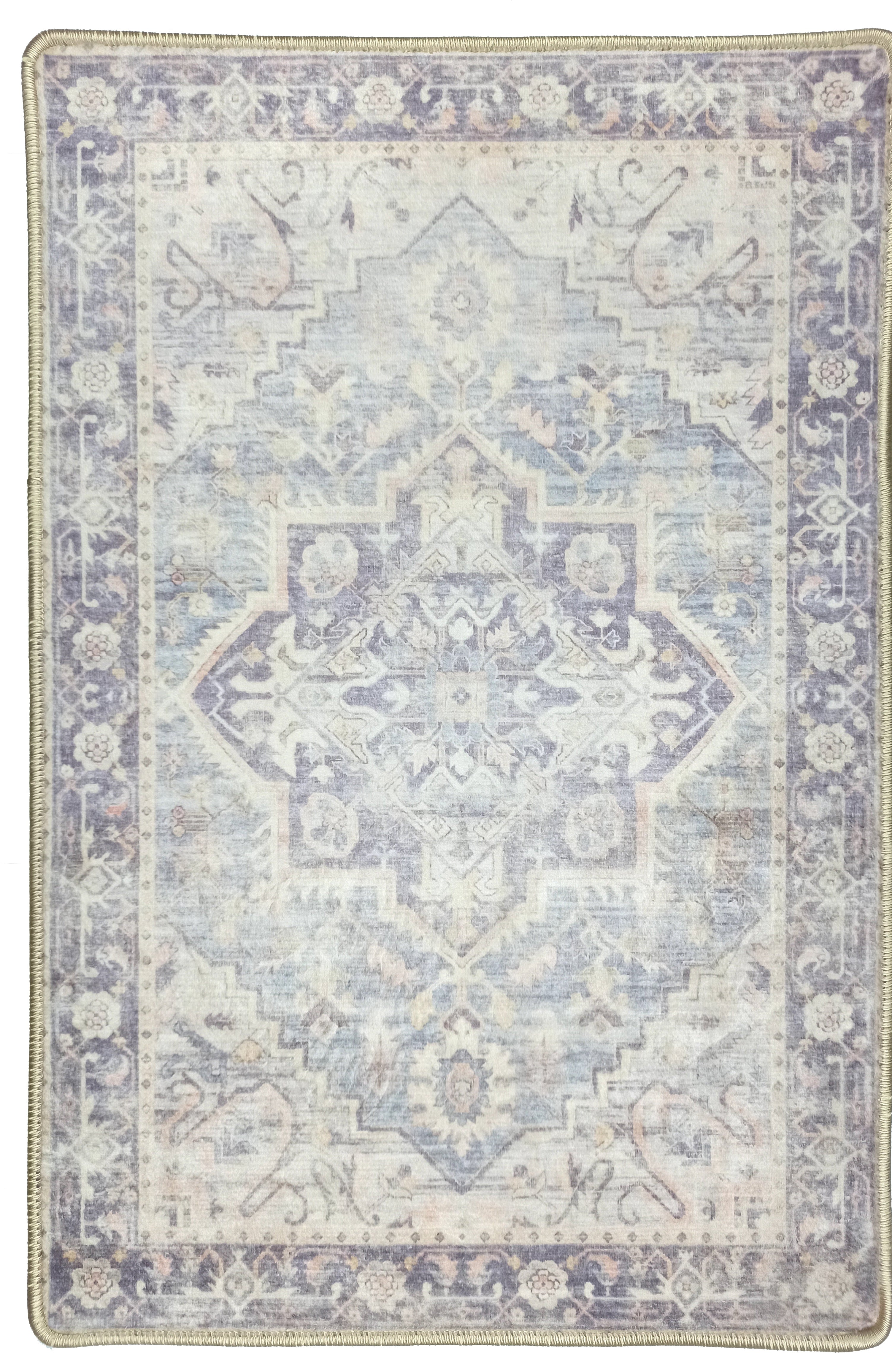 Mayven Neutral Beige Lavender Heriz Persian 2x3 Rug