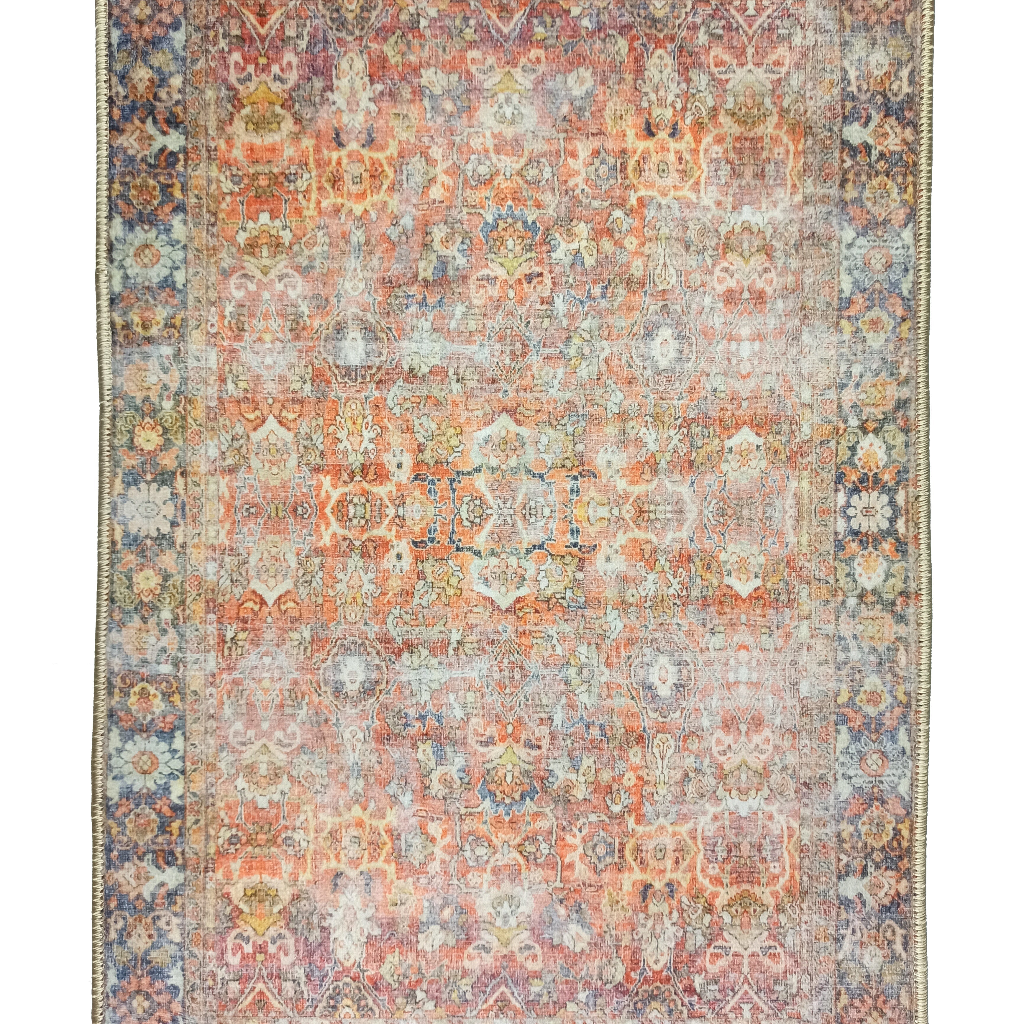 2x3 Persian Rug, Oriental Vintage Orange Terracotta Entryway Bedside Door Floor Mat Safe Non slip Bath Bedroom Kitchen Doormat Boho Soft Rug