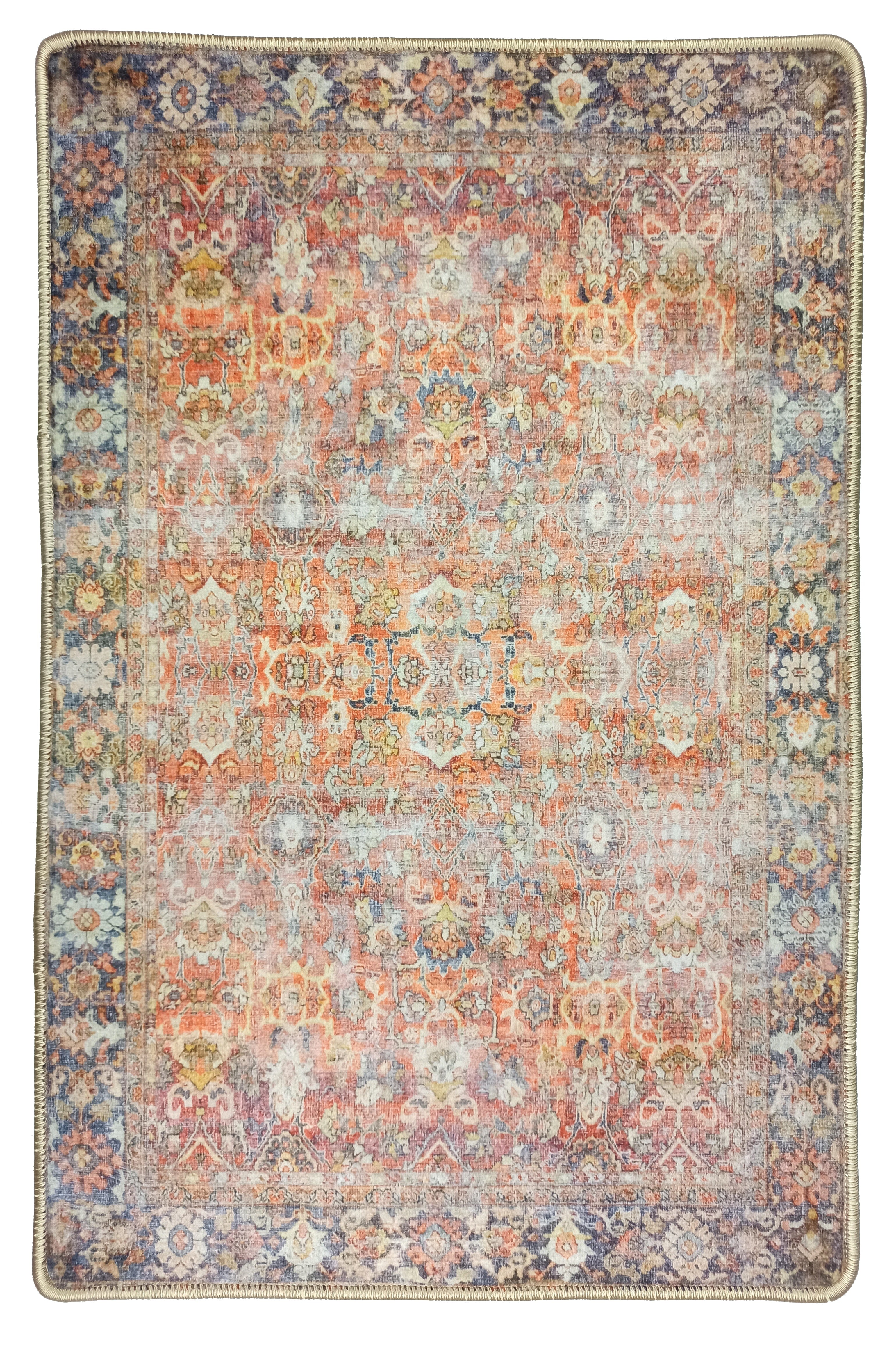 2x3 Persian Rug, Oriental Vintage Orange Terracotta Entryway Bedside Door Floor Mat Safe Non slip Bath Bedroom Kitchen Doormat Boho Soft Rug