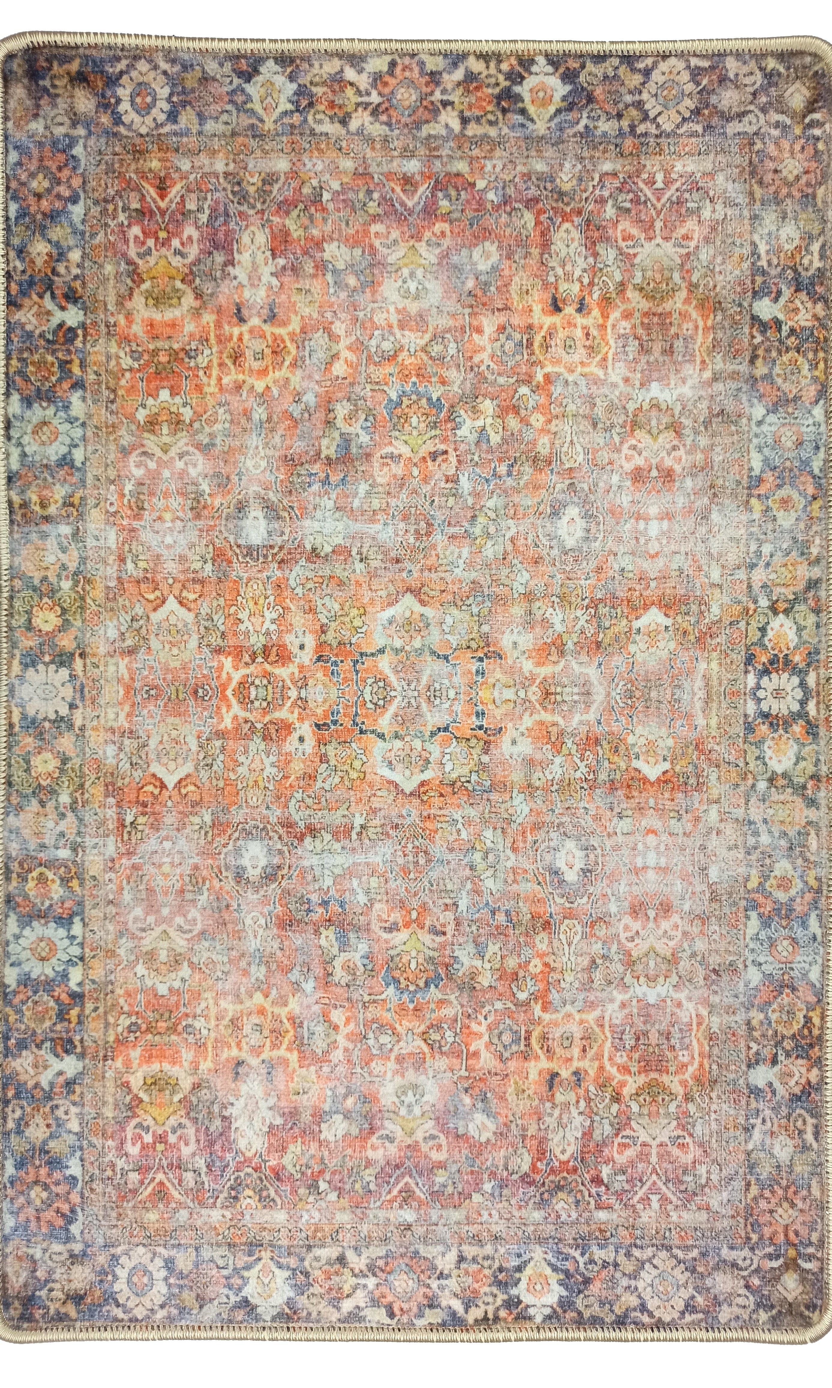 2x3 Persian Rug, Oriental Vintage Orange Terracotta Entryway Bedside Door Floor Mat Safe Non slip Bath Bedroom Kitchen Doormat Boho Soft Rug