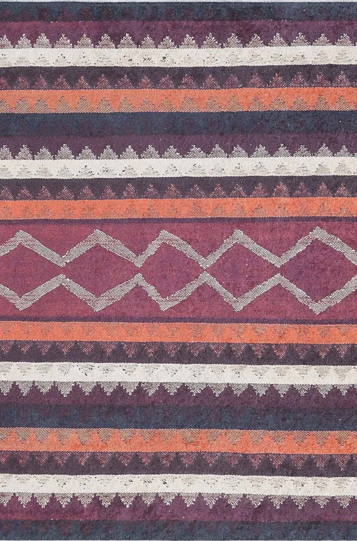 Afaf Turkish Orange Black Beige Kilim Rug