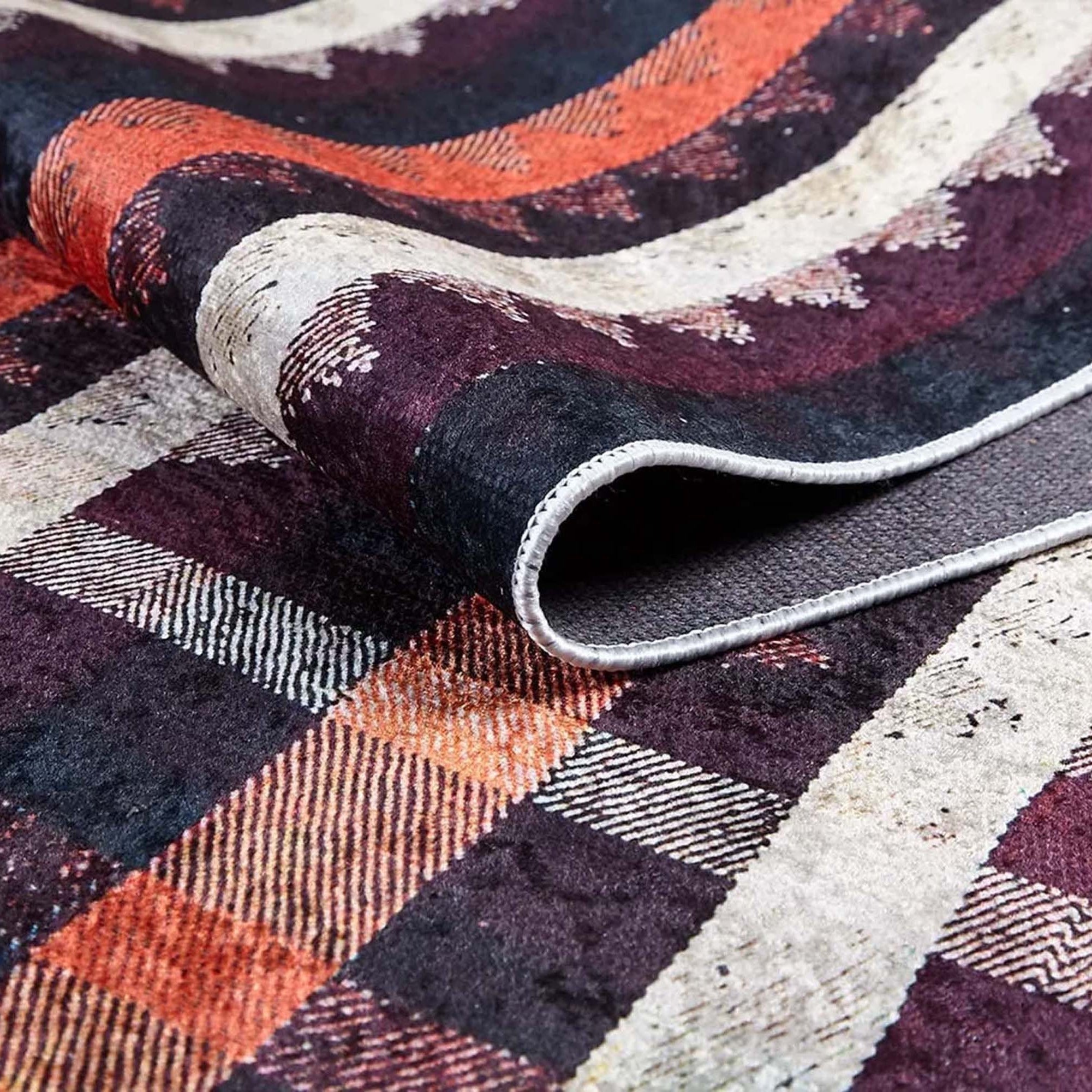 Afaf Turkish Orange Black Beige Kilim Rug