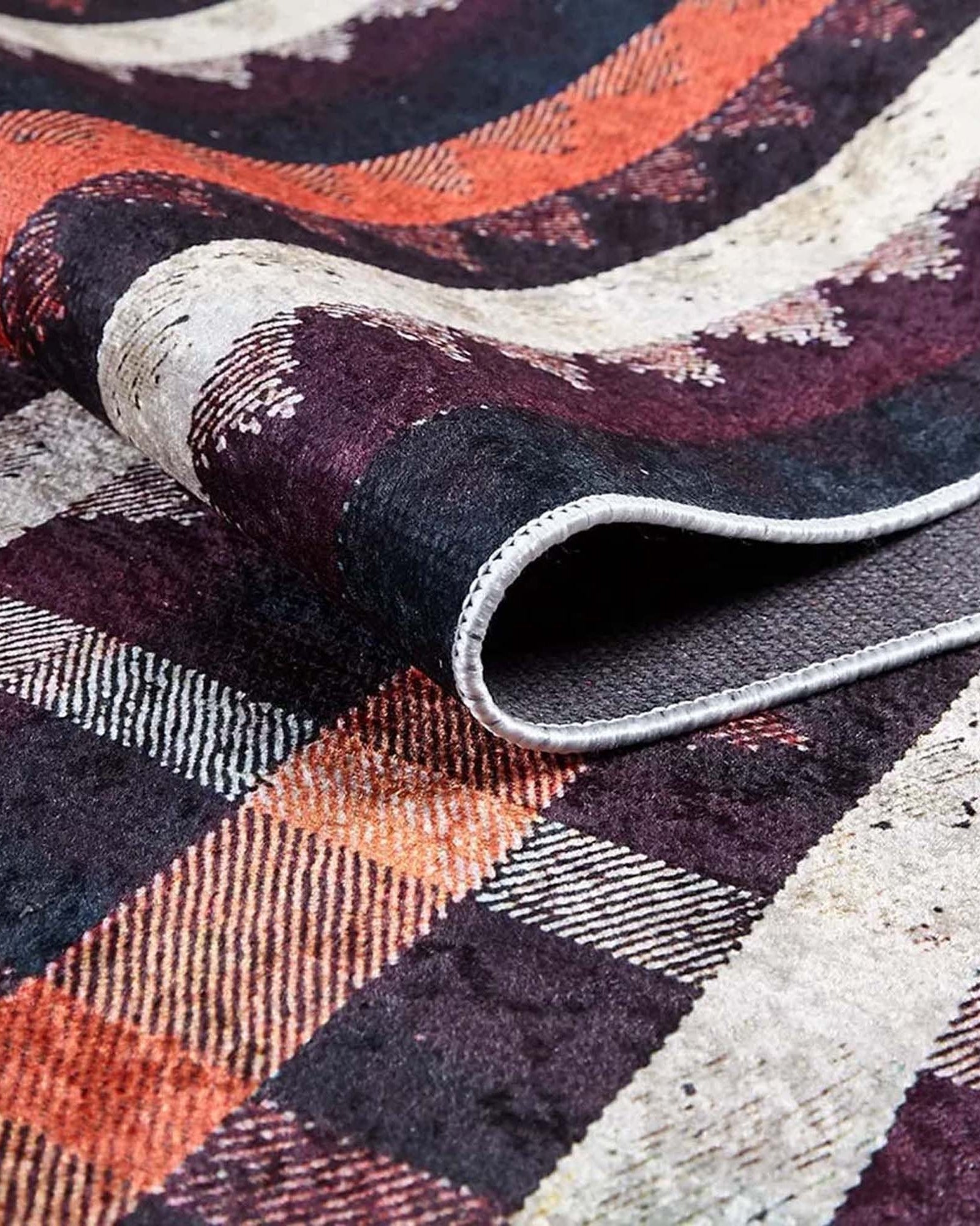 Afaf Turkish Orange Black Beige Kilim Rug