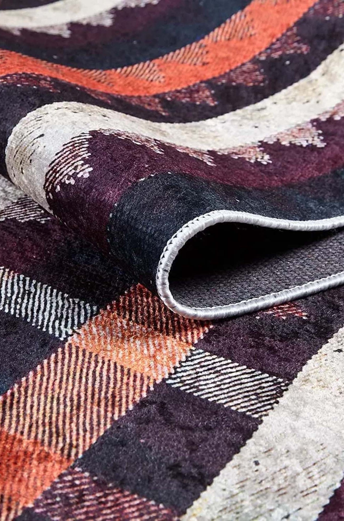 Afaf Turkish Orange Black Beige Kilim Rug