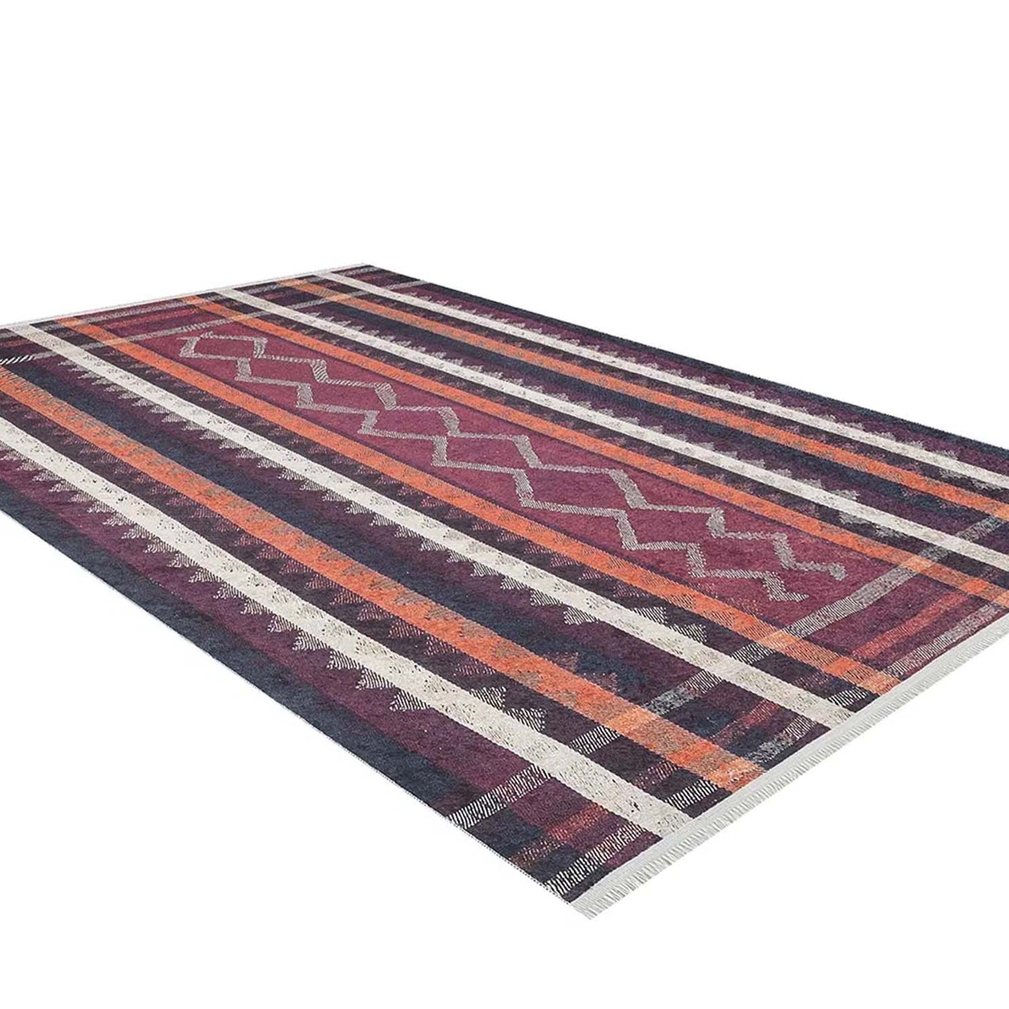 Afaf Turkish Orange Black Beige Kilim Rug