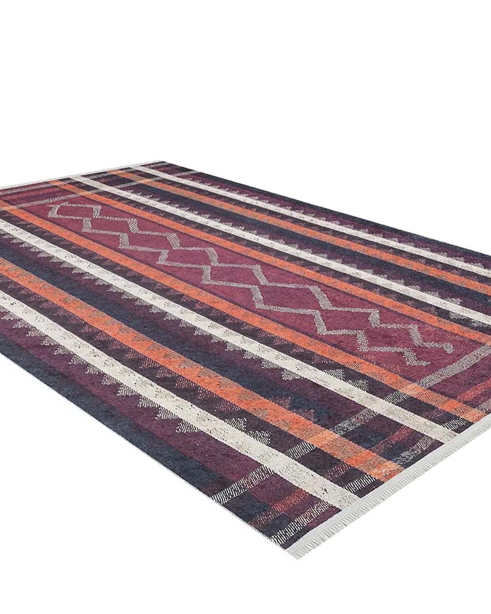 Afaf Turkish Orange Black Beige Kilim Rug