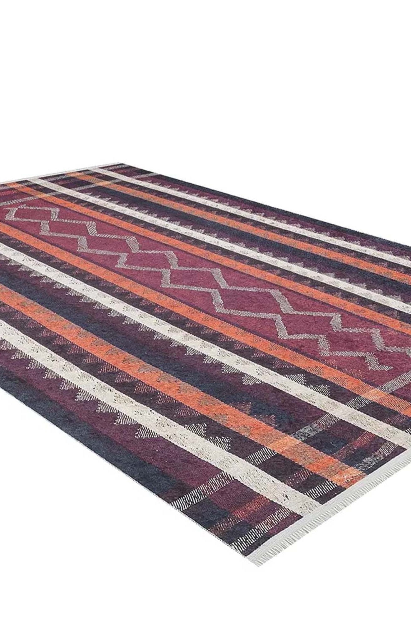 Afaf Turkish Orange Black Beige Kilim Rug