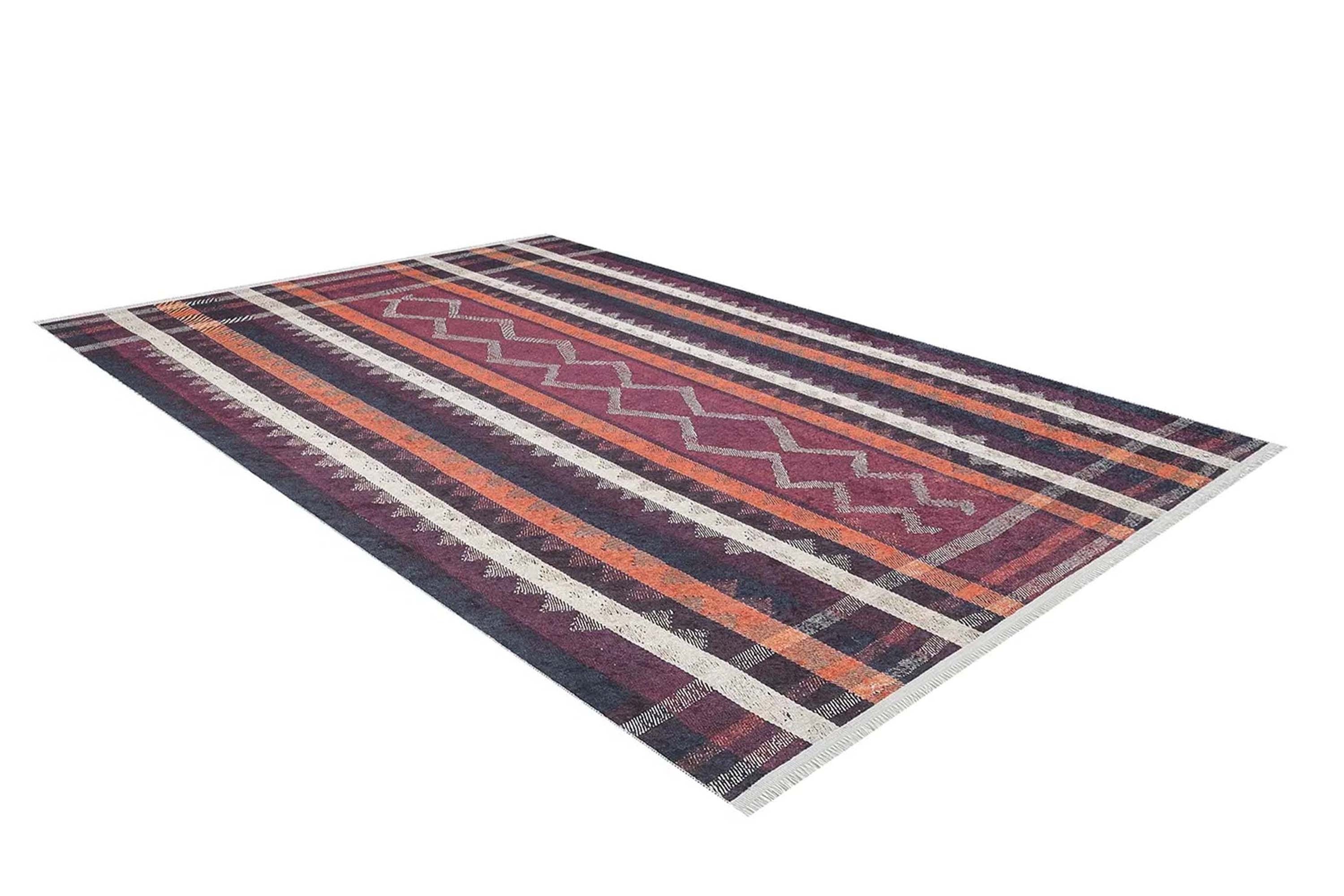 Afaf Turkish Orange Black Beige Kilim Rug