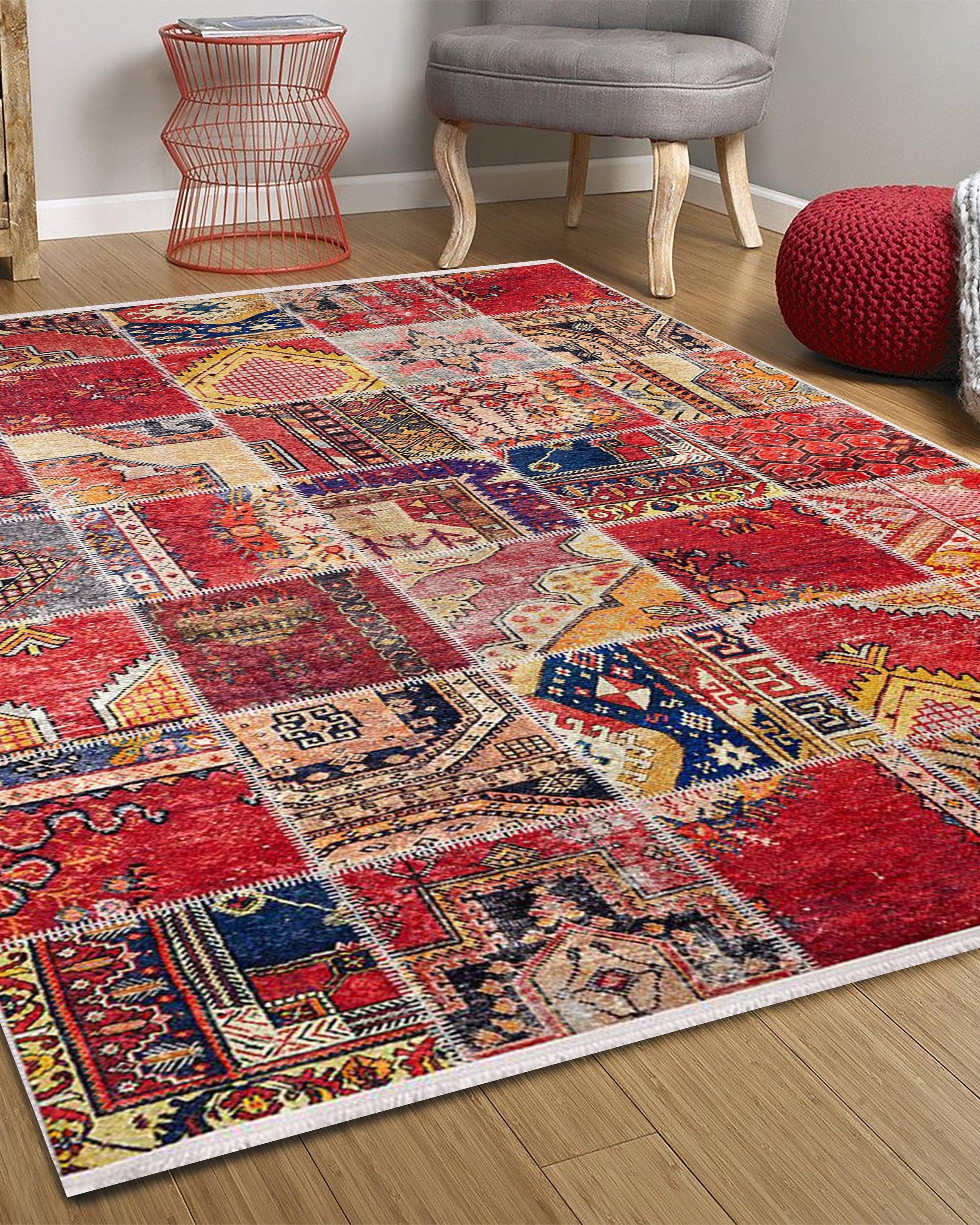 Afya Red Turkish Patchwork Rug