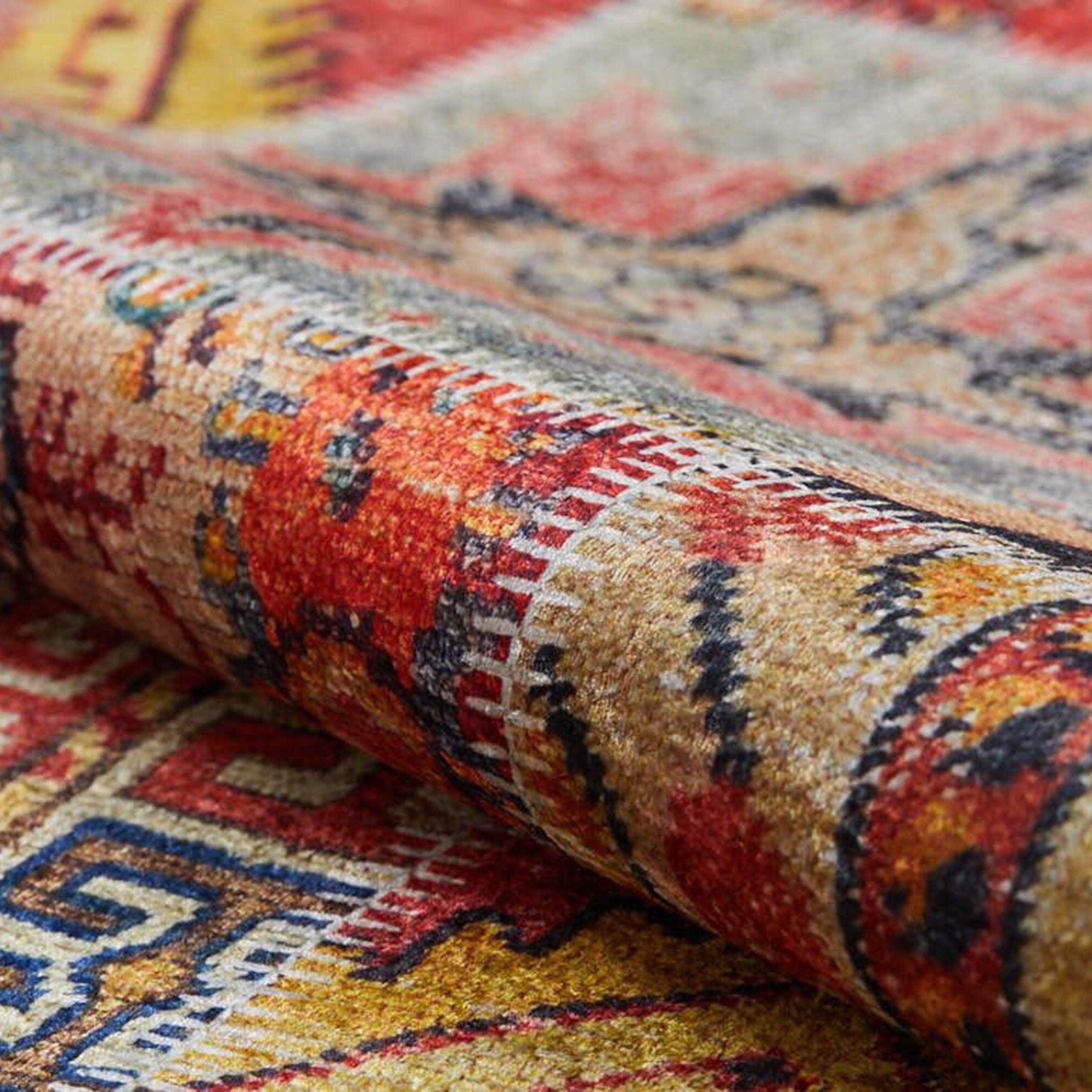 Afya Red Turkish Patchwork Rug