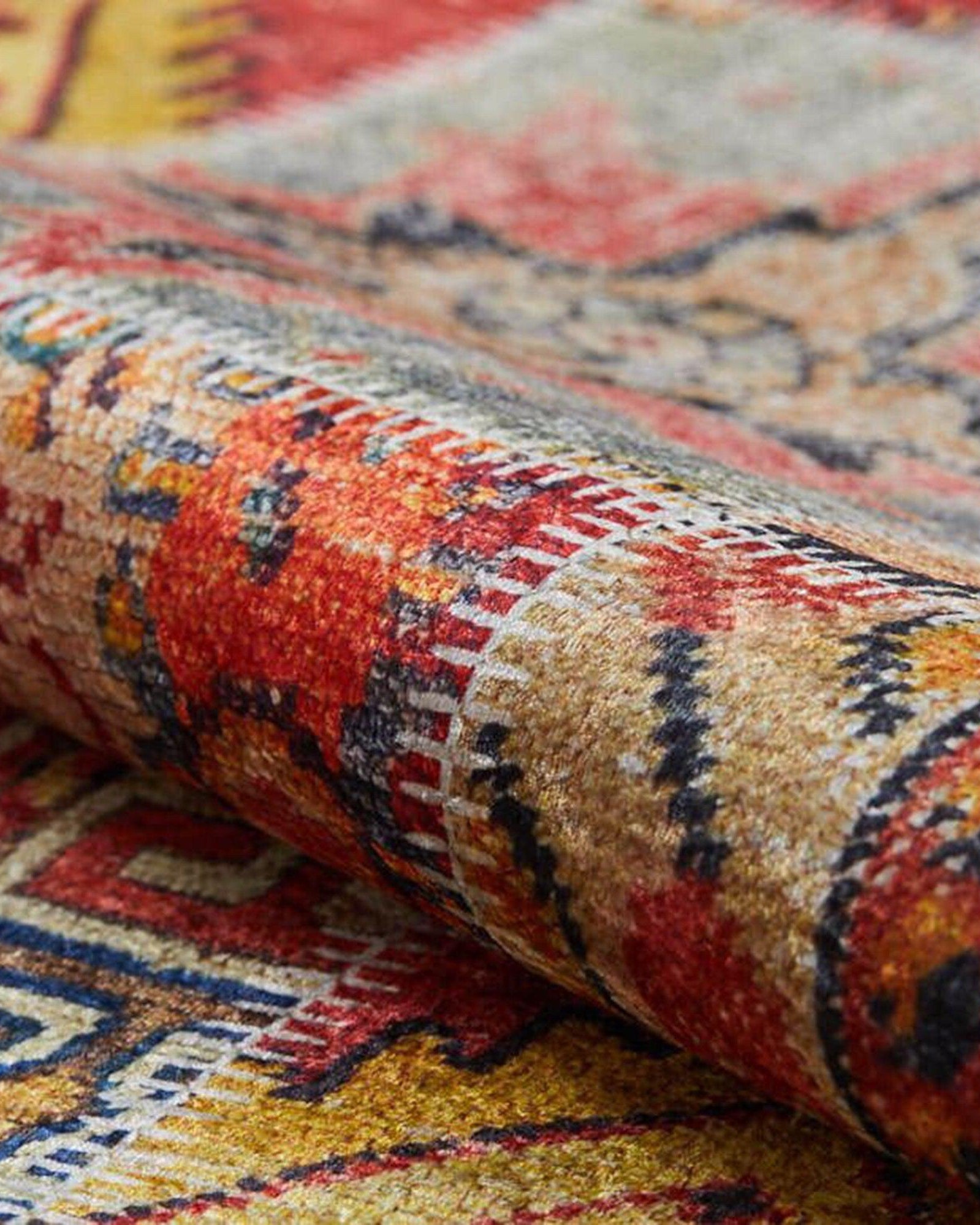 Afya Red Turkish Patchwork Rug