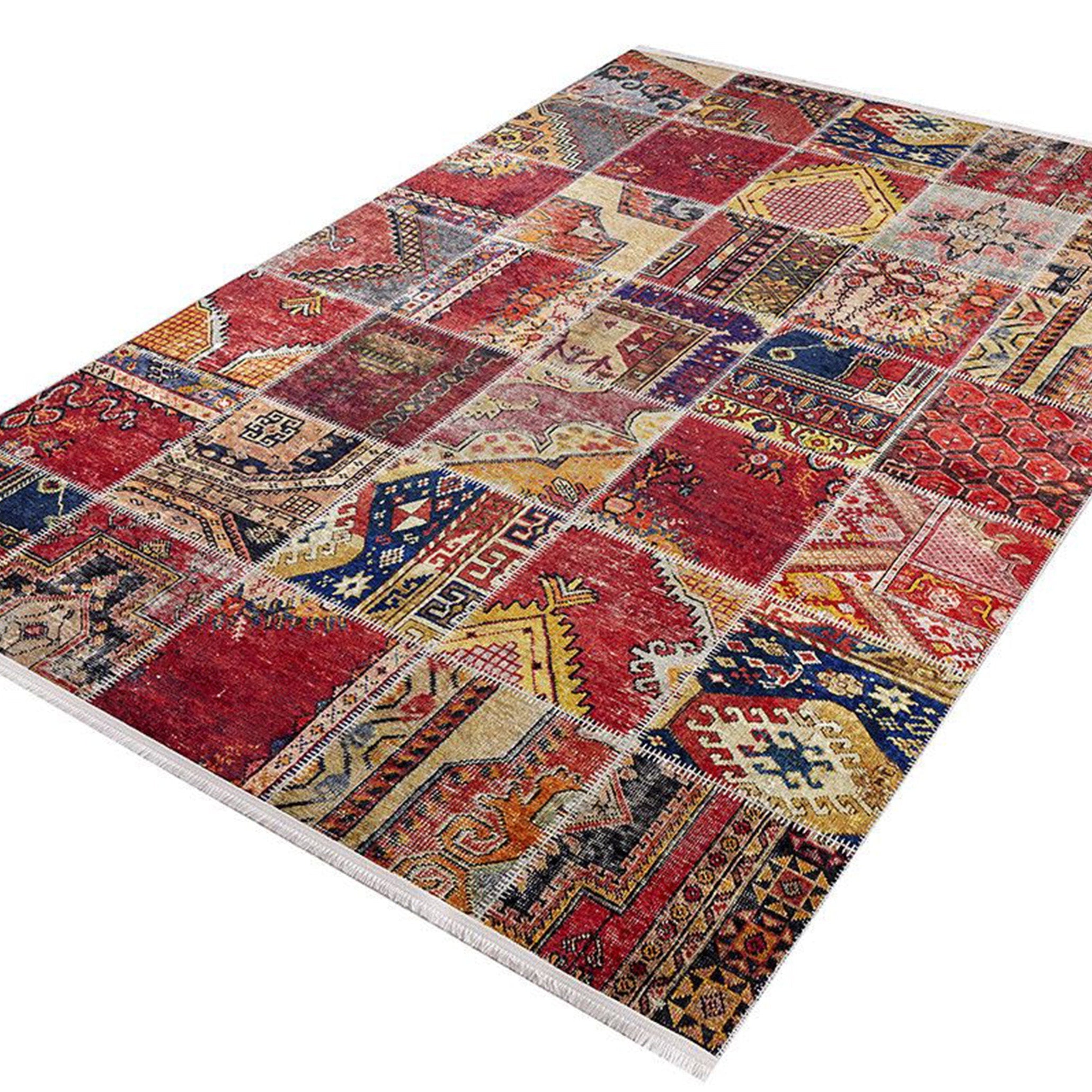 Afya Red Turkish Patchwork Rug
