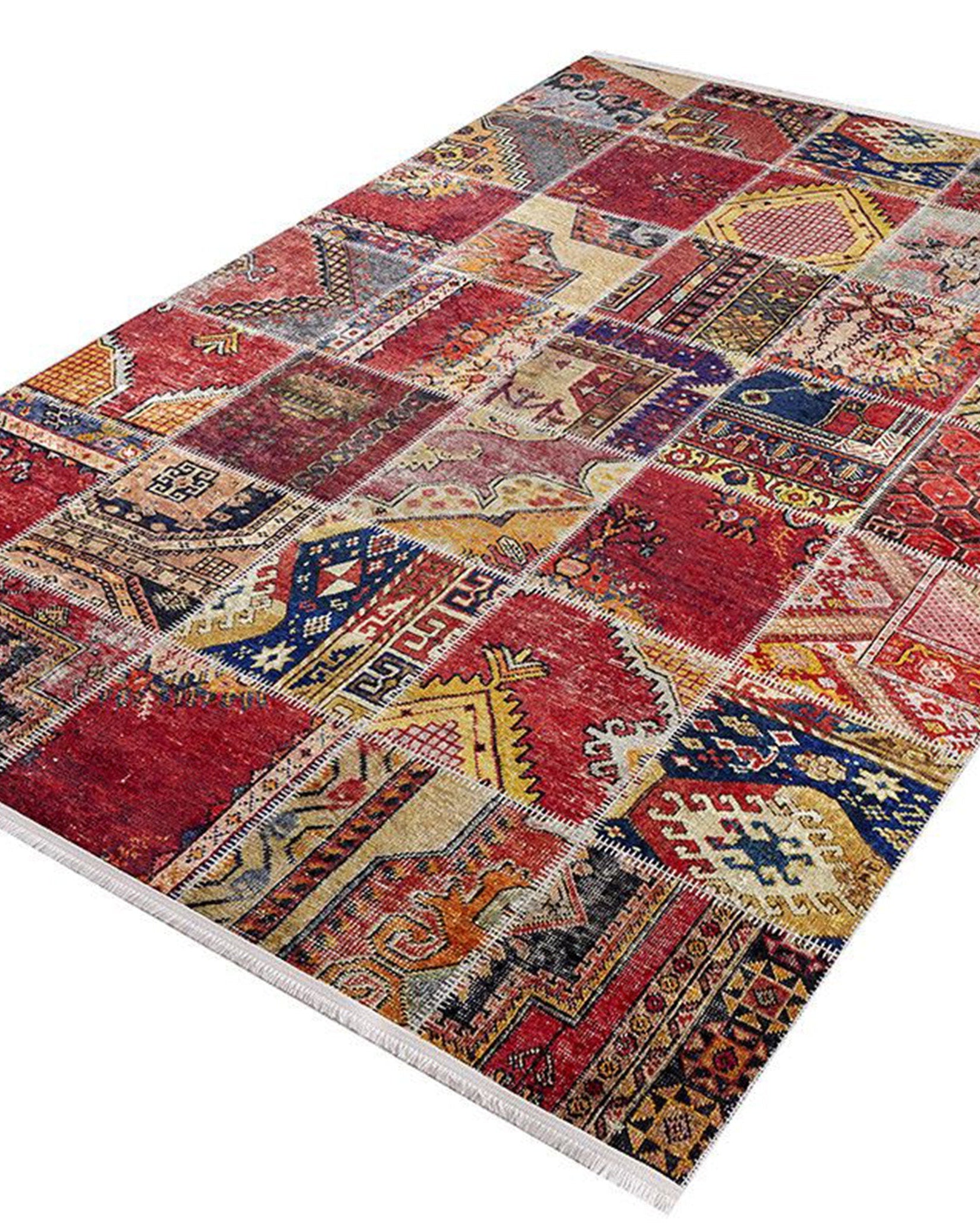 Afya Red Turkish Patchwork Rug
