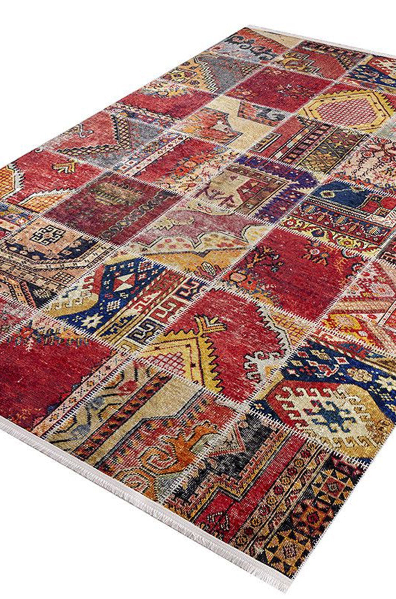 Afya Red Turkish Patchwork Rug