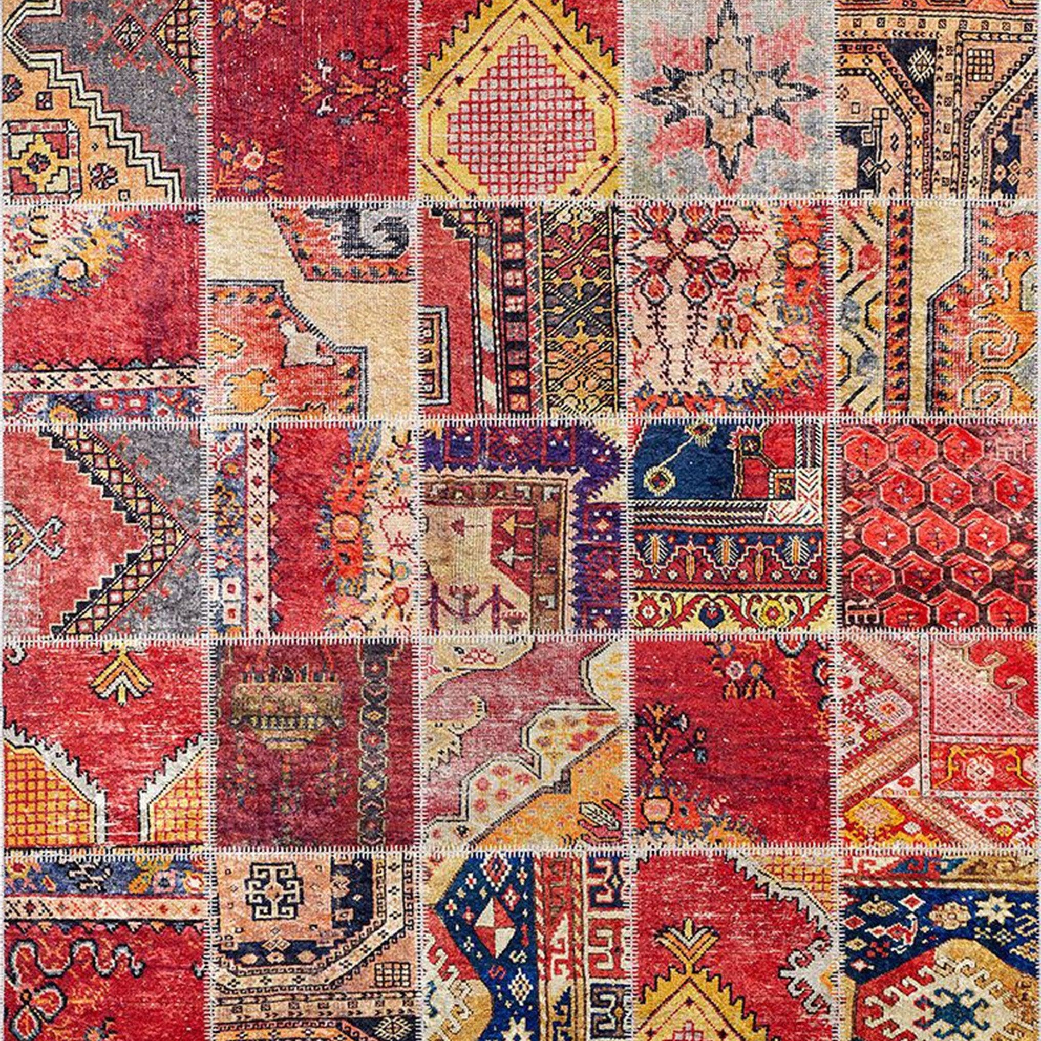 Afya Red Turkish Patchwork Rug