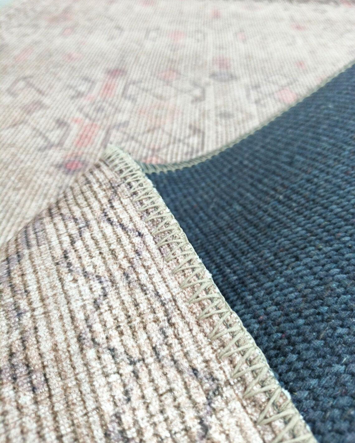 Turkish Rug Natural Beige Pink Vintage Kilim Style Area & Runner Rugs Fame Living Farmhouse Decor Boho Geometric Diamond Carpet