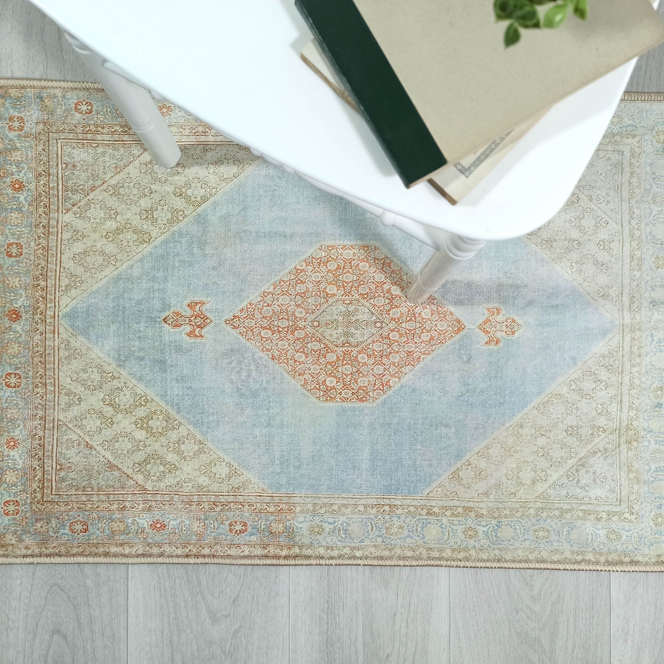 Amelia Natural Rust Blue Beige Vintage Persian 2x3 Rug