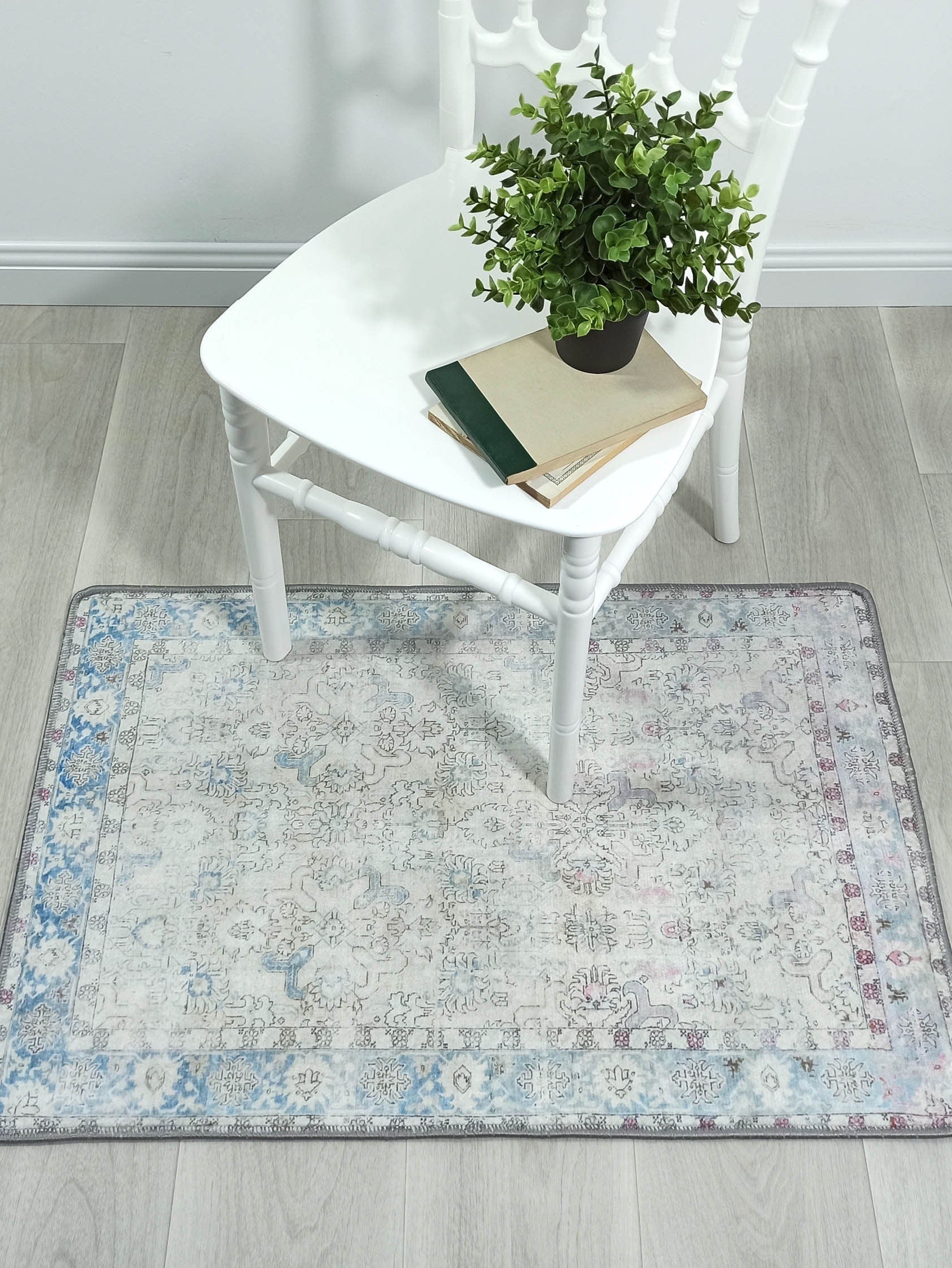 Bowie Neutral Blue Floral Turkish 2x3 Rug