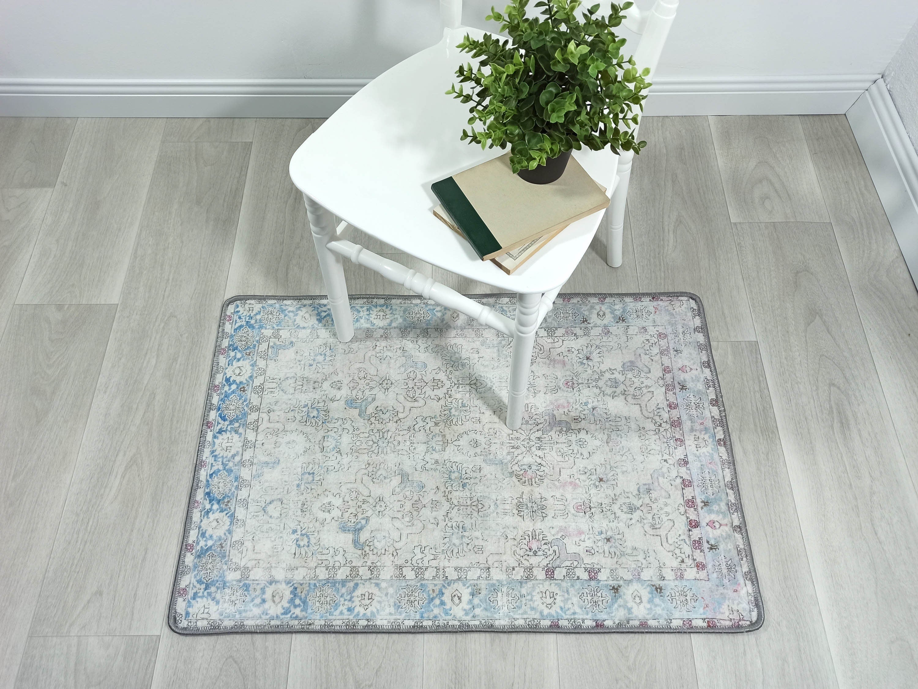 Bowie Neutral Blue Floral Turkish 2x3 Rug