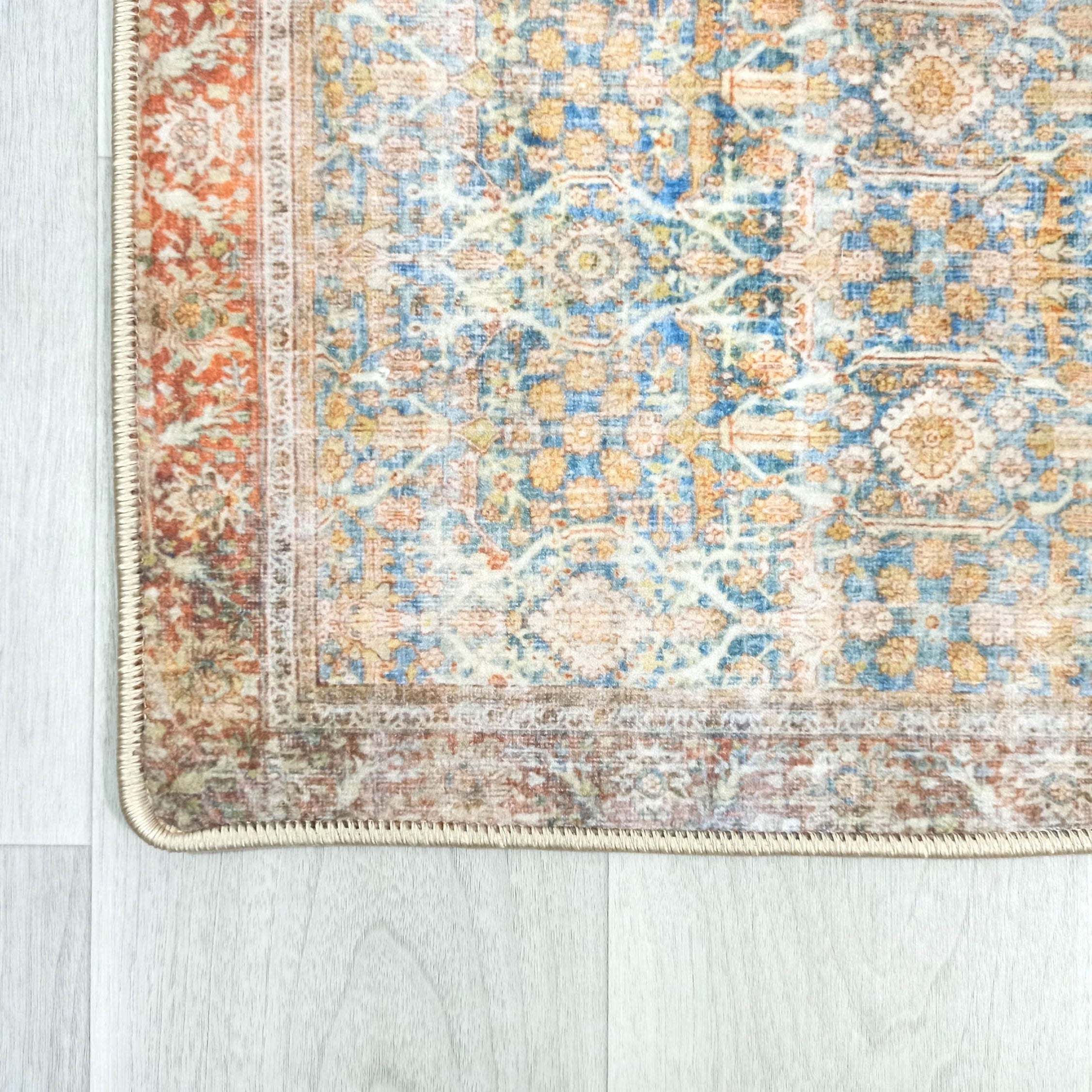 2x3 Persian Rug, Vintage Blue Terracotta Entryway Bedside Door Floor Mat Safe Non slip Bath Bathroom Kitchen Doormat Bohemian Decor Rugs