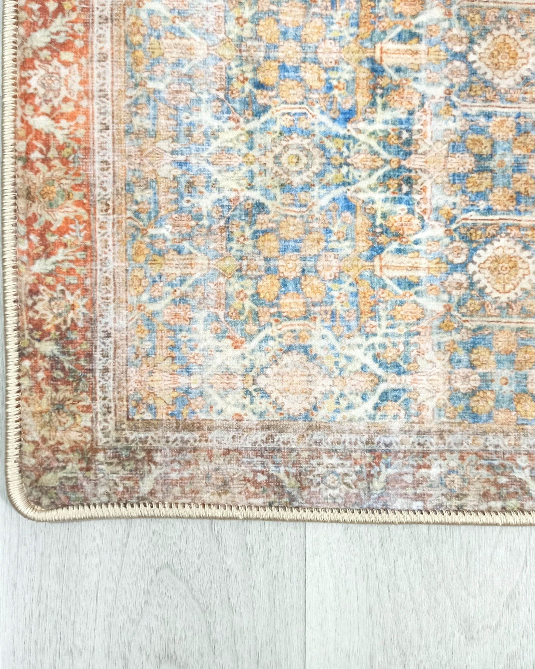 2x3 Persian Rug, Vintage Blue Terracotta Entryway Bedside Door Floor Mat Safe Non slip Bath Bathroom Kitchen Doormat Bohemian Decor Rugs