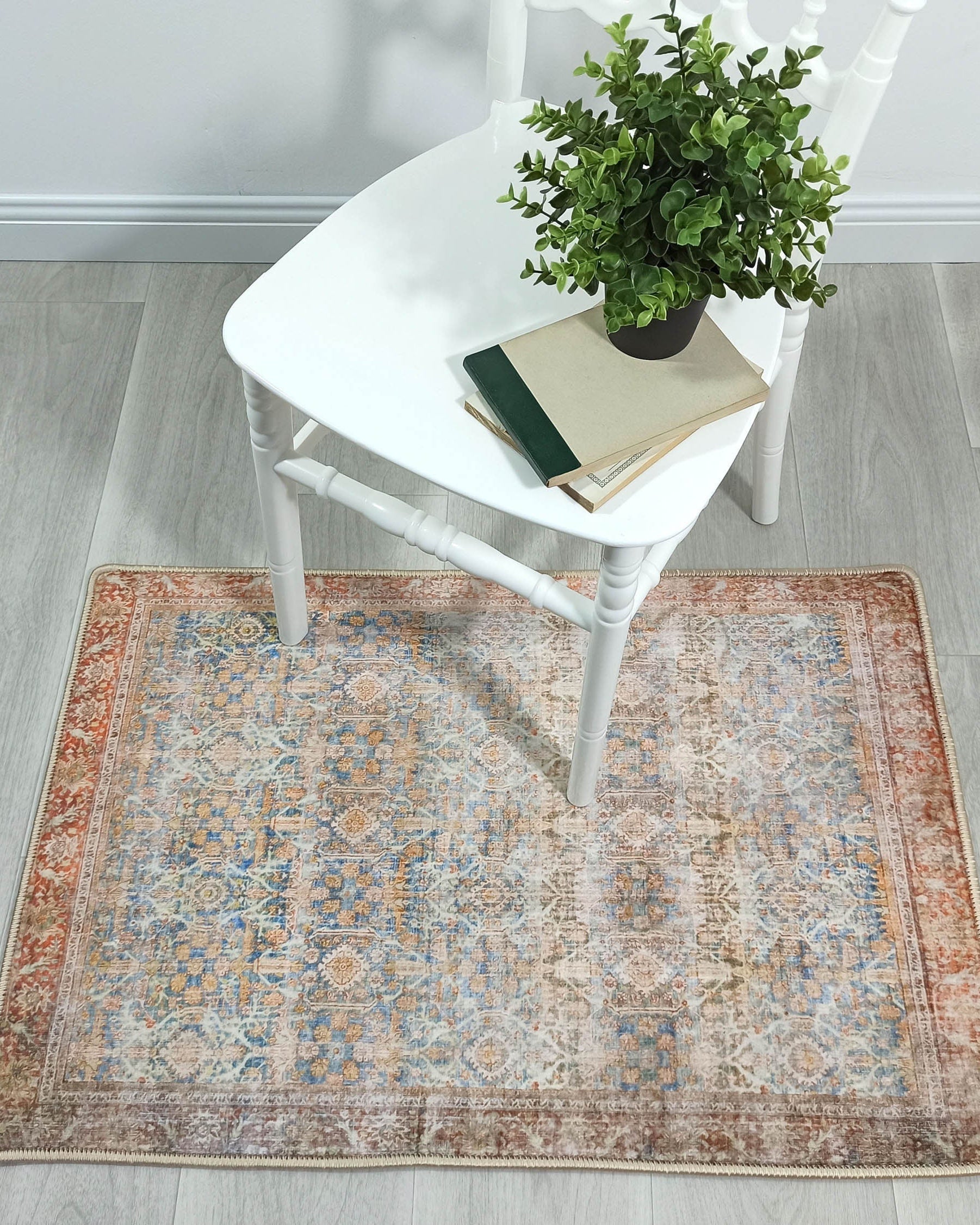 2x3 Persian Rug, Vintage Blue Terracotta Entryway Bedside Door Floor Mat Safe Non slip Bath Bathroom Kitchen Doormat Bohemian Decor Rugs