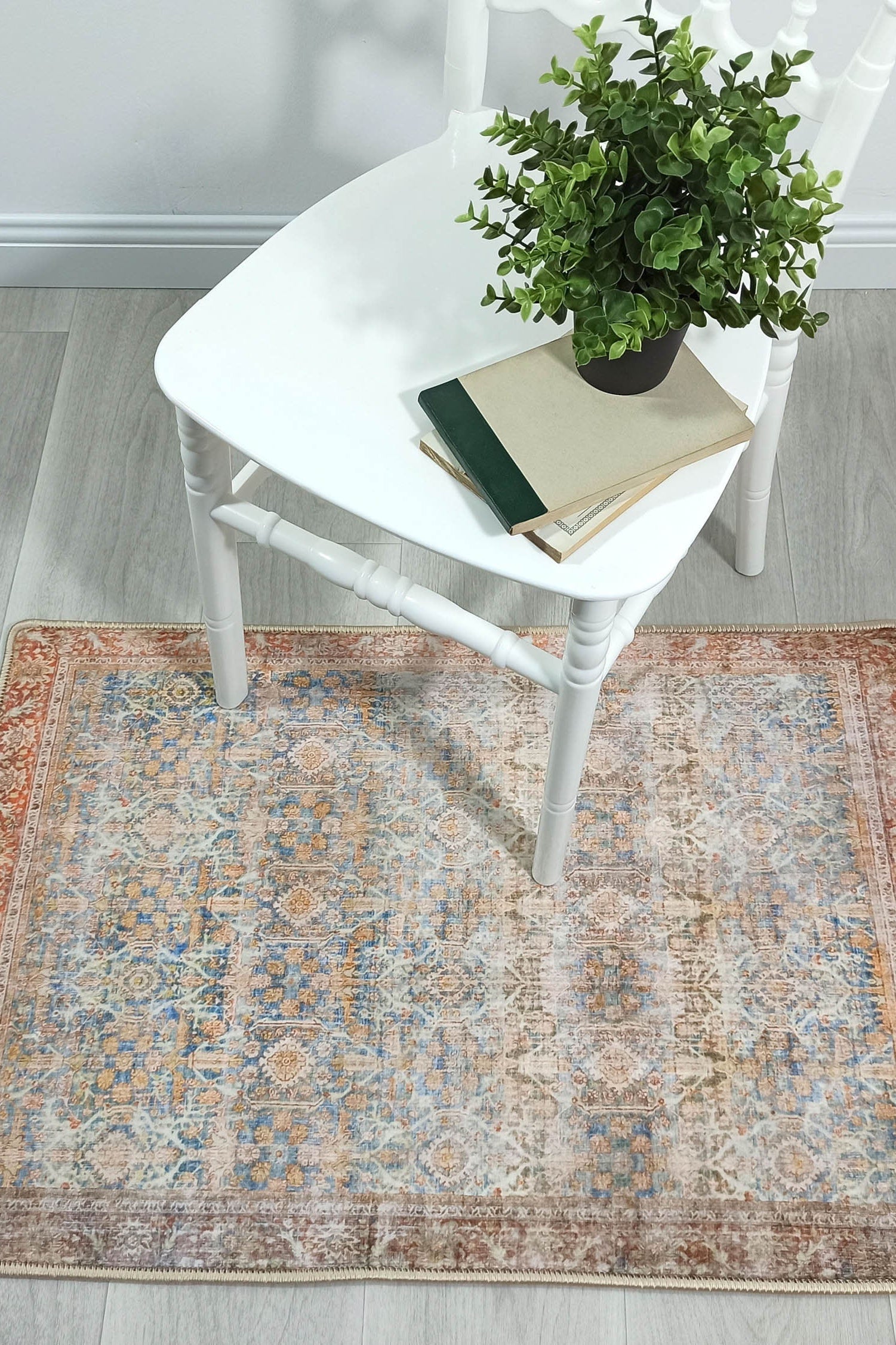 2x3 Persian Rug, Vintage Blue Terracotta Entryway Bedside Door Floor Mat Safe Non slip Bath Bathroom Kitchen Doormat Bohemian Decor Rugs