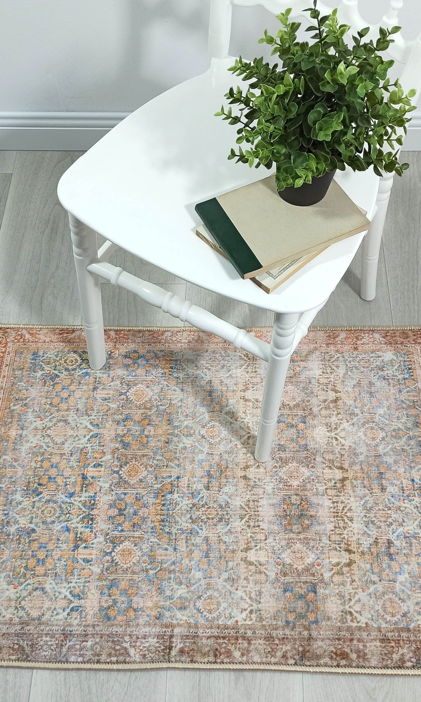 2x3 Persian Rug, Vintage Blue Terracotta Entryway Bedside Door Floor Mat Safe Non slip Bath Bathroom Kitchen Doormat Bohemian Decor Rugs