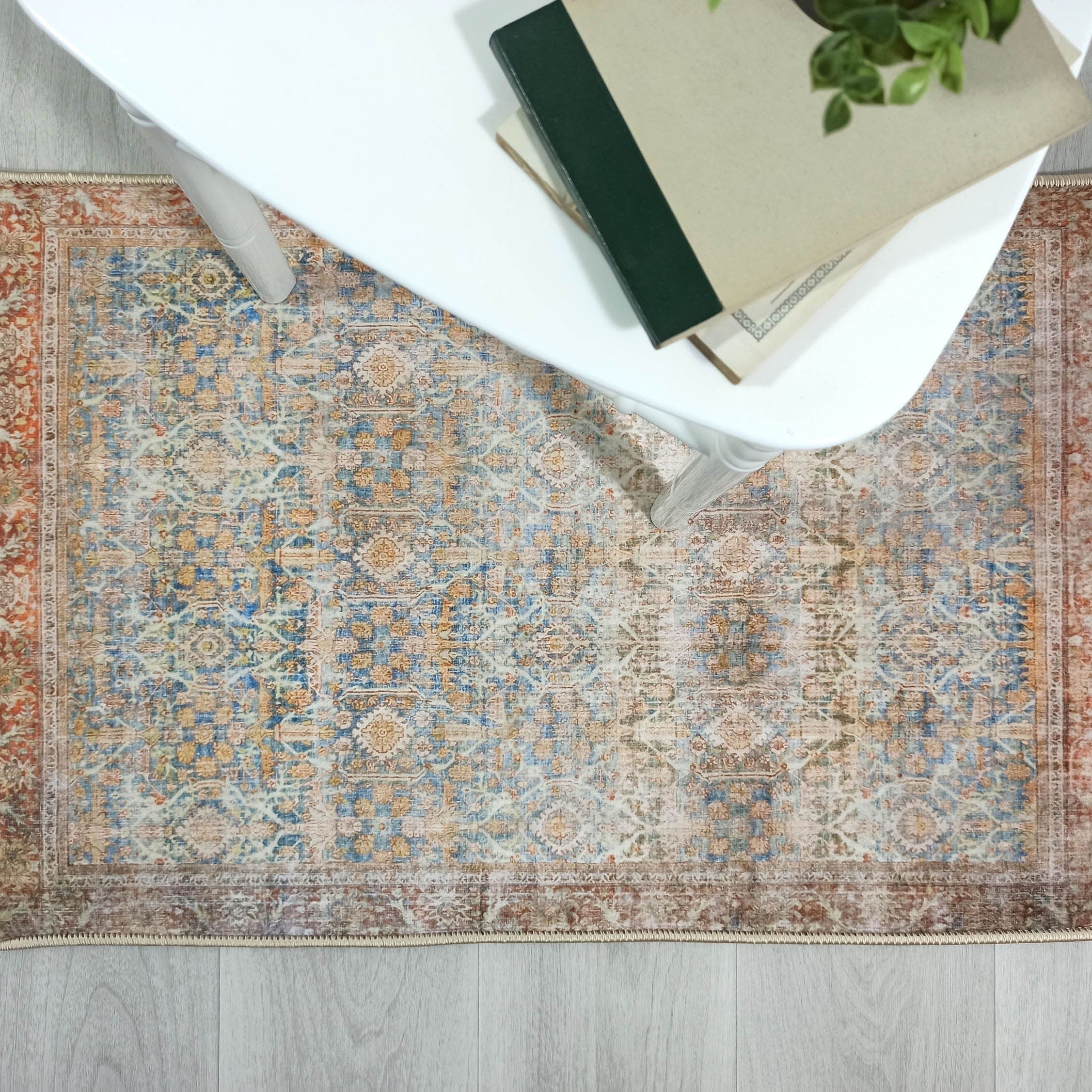 2x3 Persian Rug, Vintage Blue Terracotta Entryway Bedside Door Floor Mat Safe Non slip Bath Bathroom Kitchen Doormat Bohemian Decor Rugs