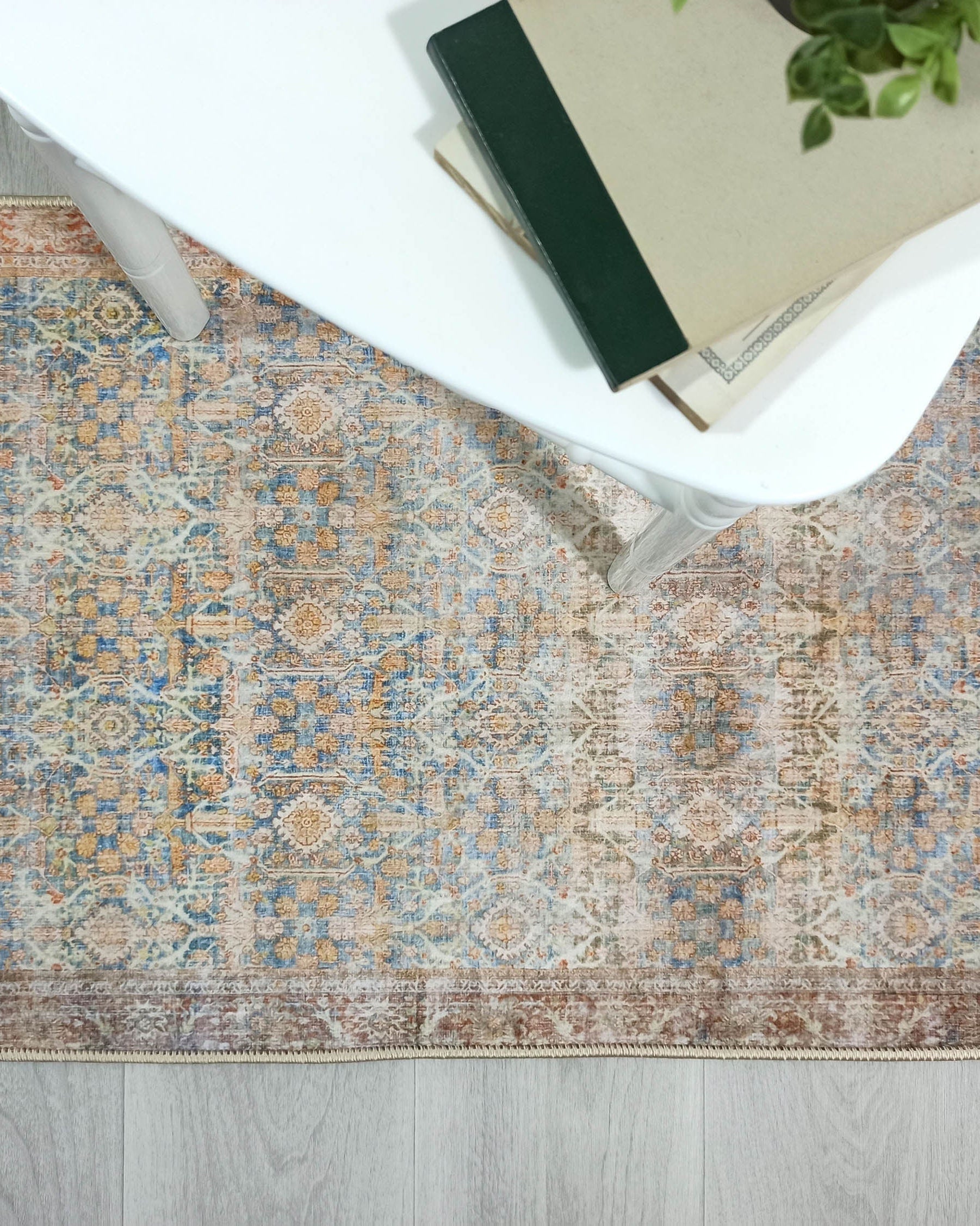 2x3 Persian Rug, Vintage Blue Terracotta Entryway Bedside Door Floor Mat Safe Non slip Bath Bathroom Kitchen Doormat Bohemian Decor Rugs