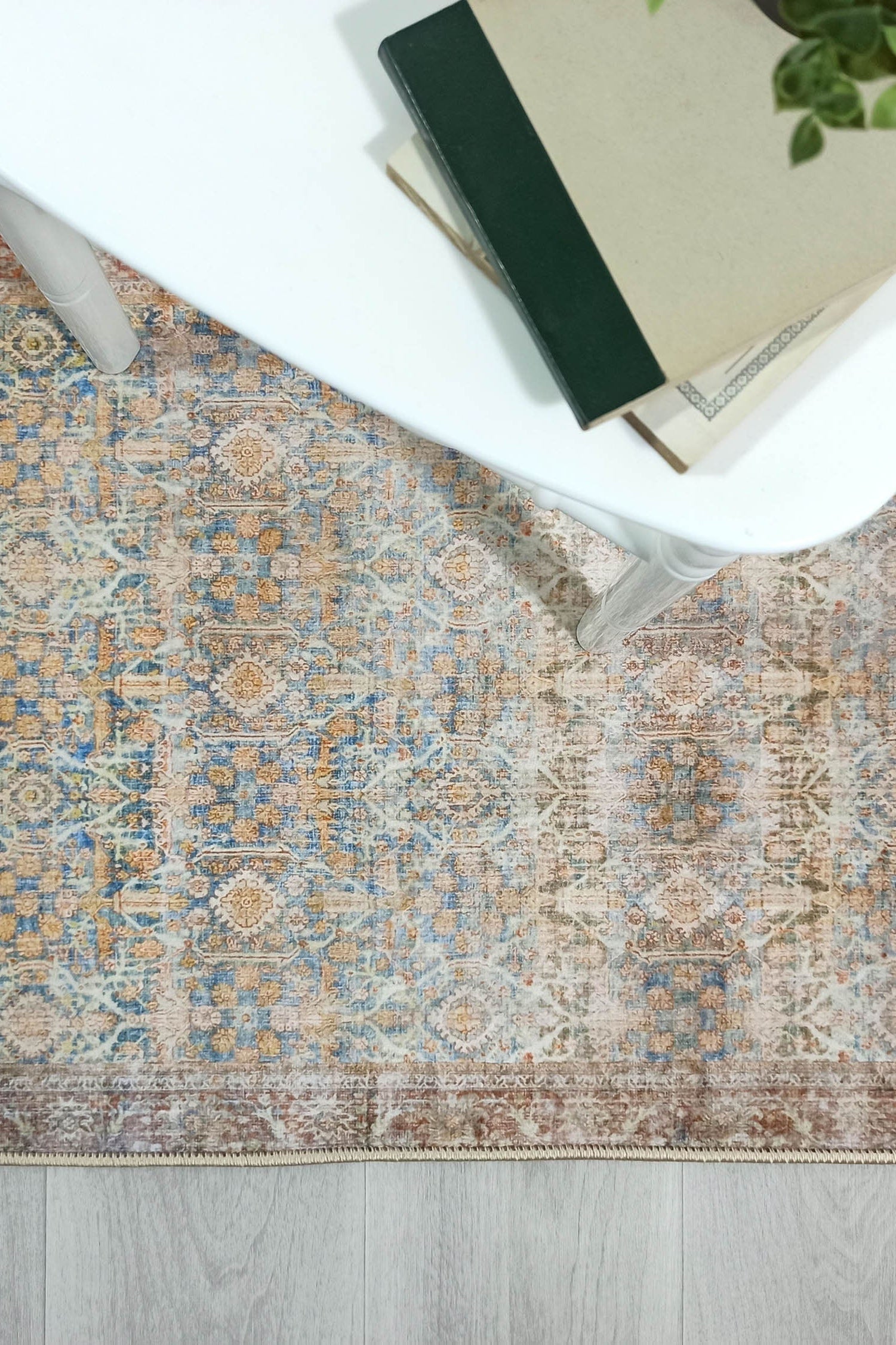 2x3 Persian Rug, Vintage Blue Terracotta Entryway Bedside Door Floor Mat Safe Non slip Bath Bathroom Kitchen Doormat Bohemian Decor Rugs