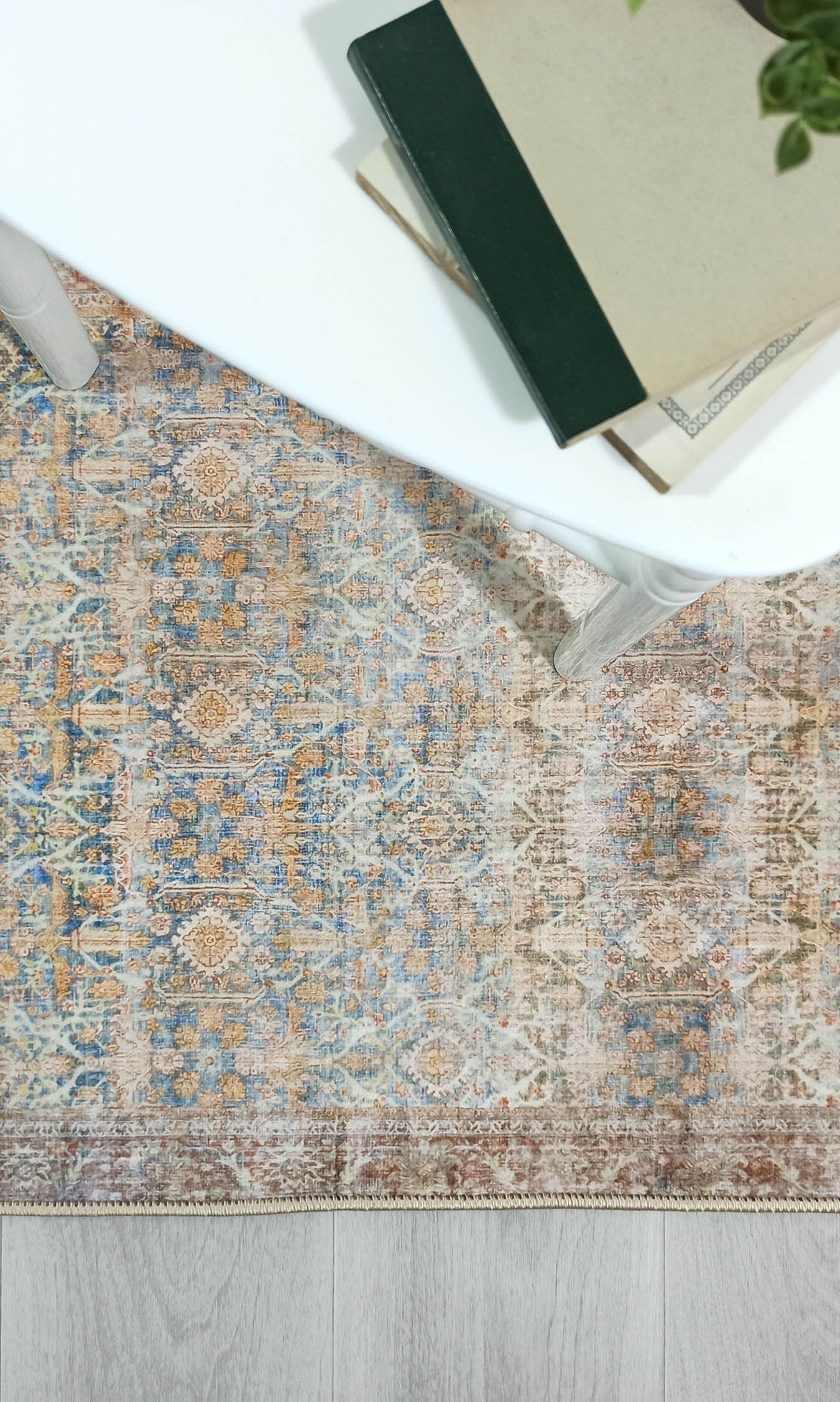 2x3 Persian Rug, Vintage Blue Terracotta Entryway Bedside Door Floor Mat Safe Non slip Bath Bathroom Kitchen Doormat Bohemian Decor Rugs