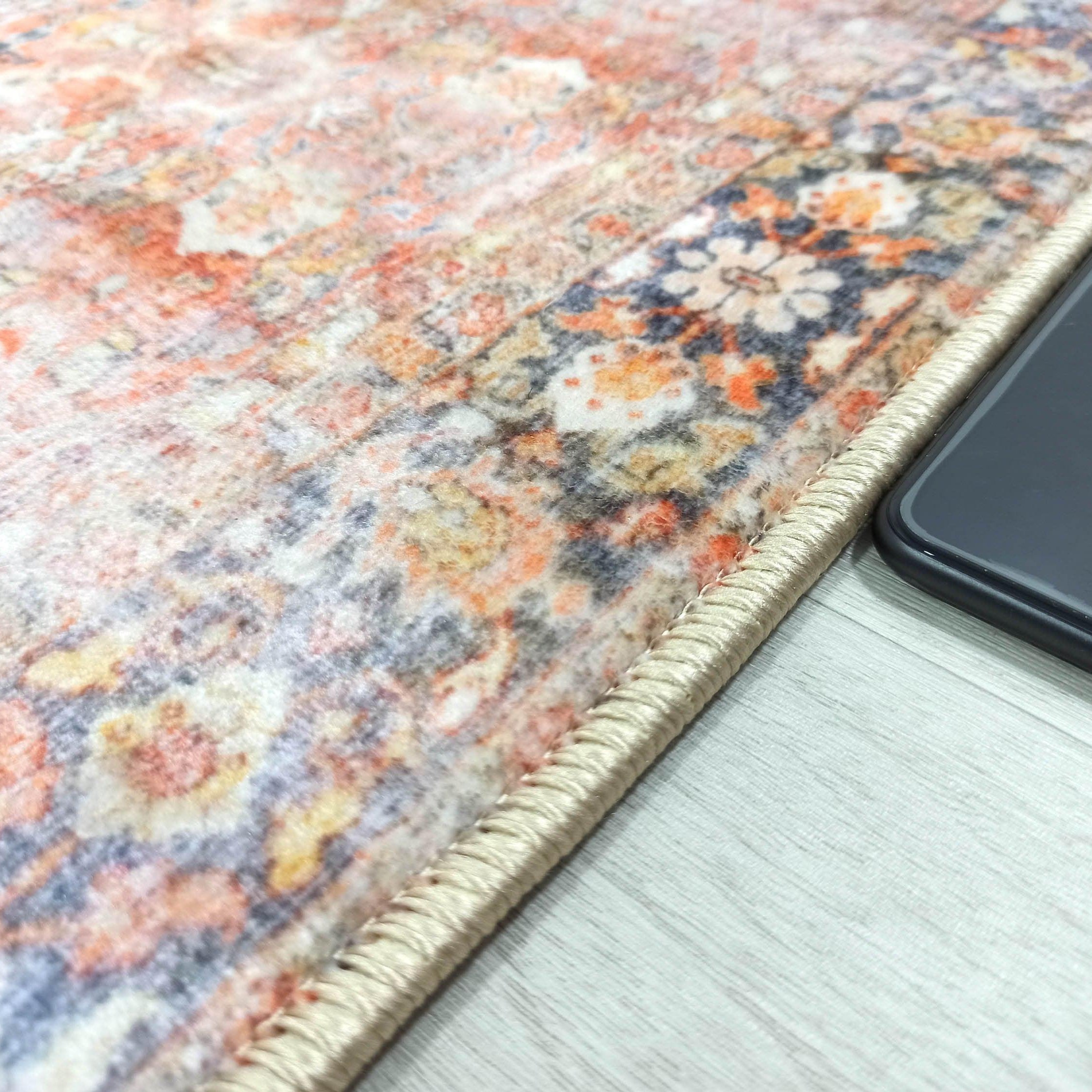 2x3 Persian Rug, Oriental Vintage Orange Terracotta Entryway Bedside Door Floor Mat Safe Non slip Bath Bedroom Kitchen Doormat Boho Soft Rug