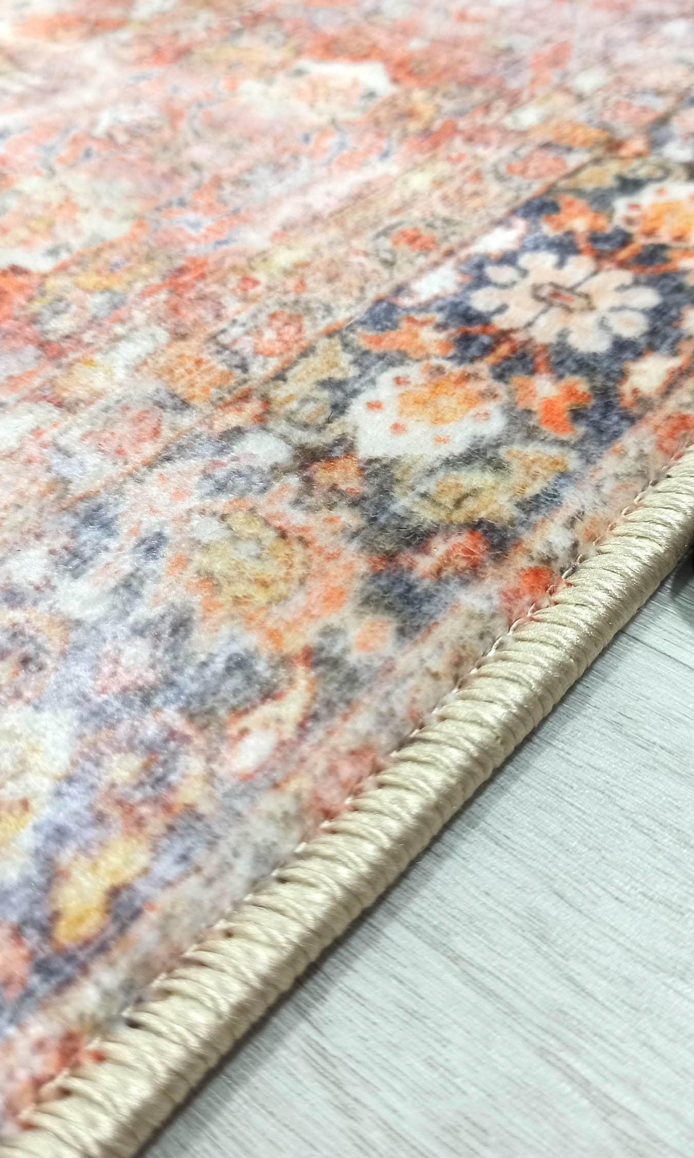 2x3 Persian Rug, Oriental Vintage Orange Terracotta Entryway Bedside Door Floor Mat Safe Non slip Bath Bedroom Kitchen Doormat Boho Soft Rug