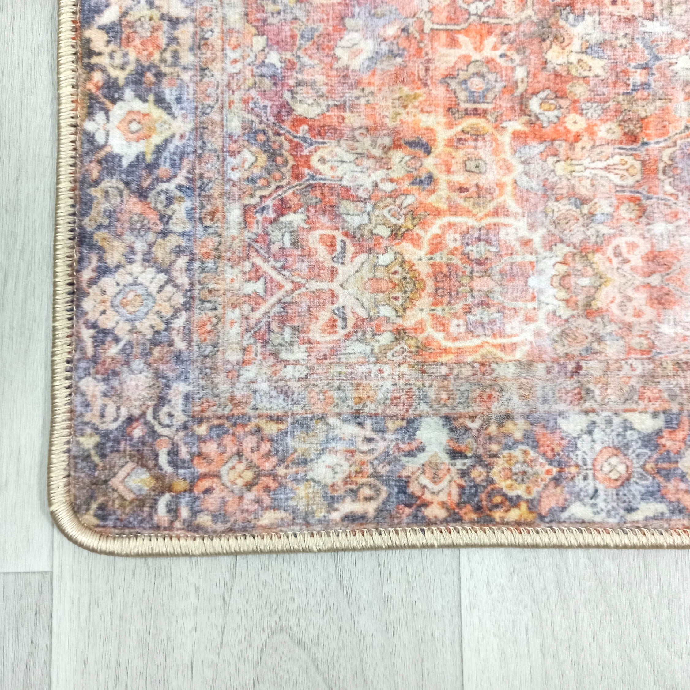 2x3 Persian Rug, Oriental Vintage Orange Terracotta Entryway Bedside Door Floor Mat Safe Non slip Bath Bedroom Kitchen Doormat Boho Soft Rug