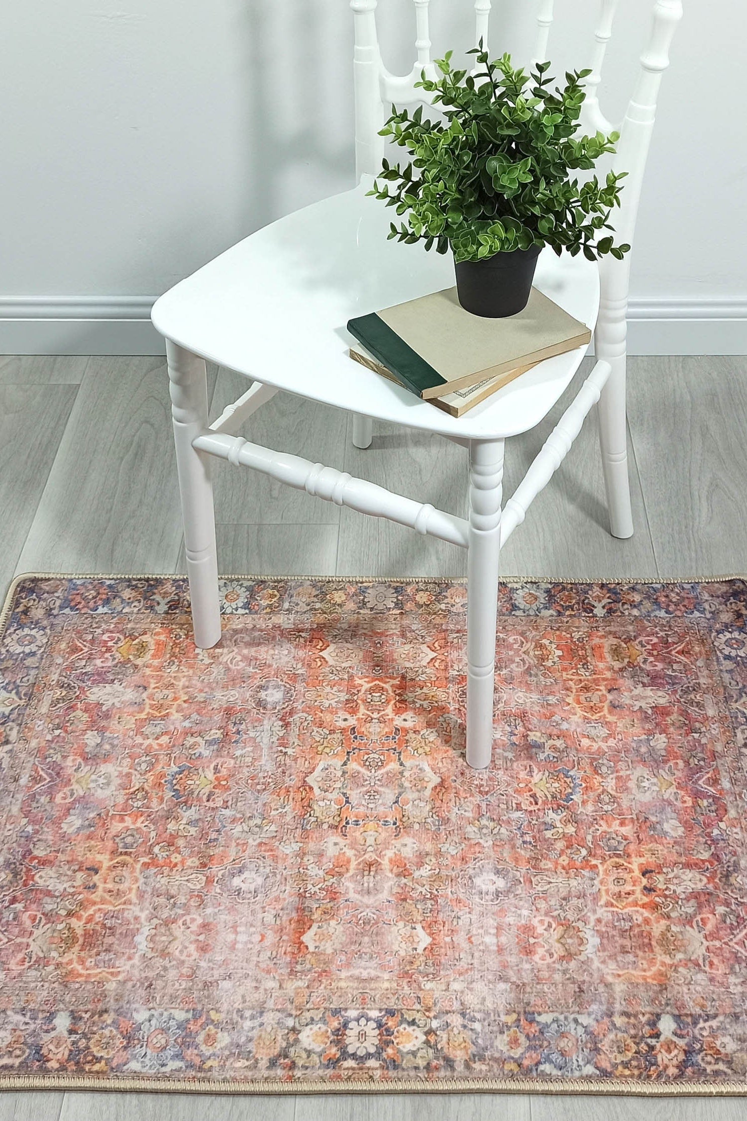 2x3 Persian Rug, Oriental Vintage Orange Terracotta Entryway Bedside Door Floor Mat Safe Non slip Bath Bedroom Kitchen Doormat Boho Soft Rug