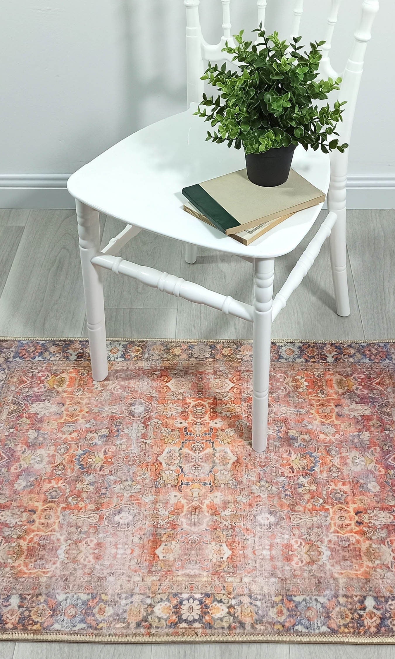 2x3 Persian Rug, Oriental Vintage Orange Terracotta Entryway Bedside Door Floor Mat Safe Non slip Bath Bedroom Kitchen Doormat Boho Soft Rug